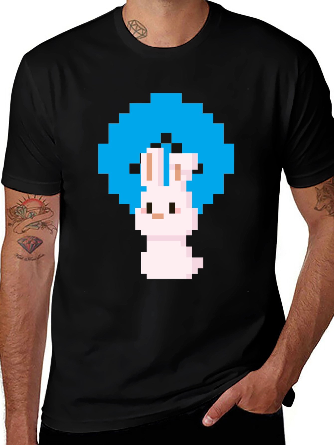 Pixel Art Bunny Black T-Shirt