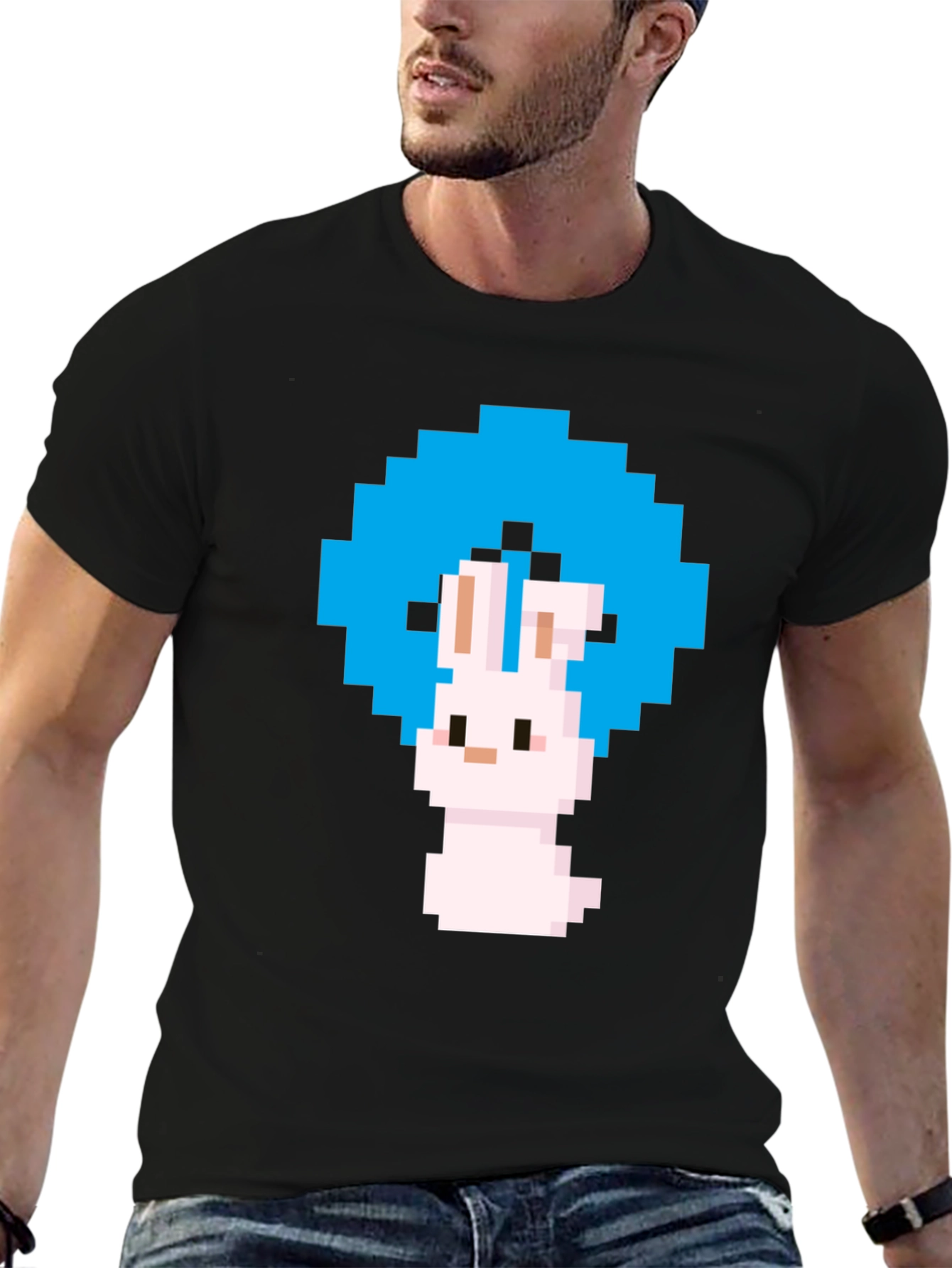 Pixel Art Bunny Black T-Shirt