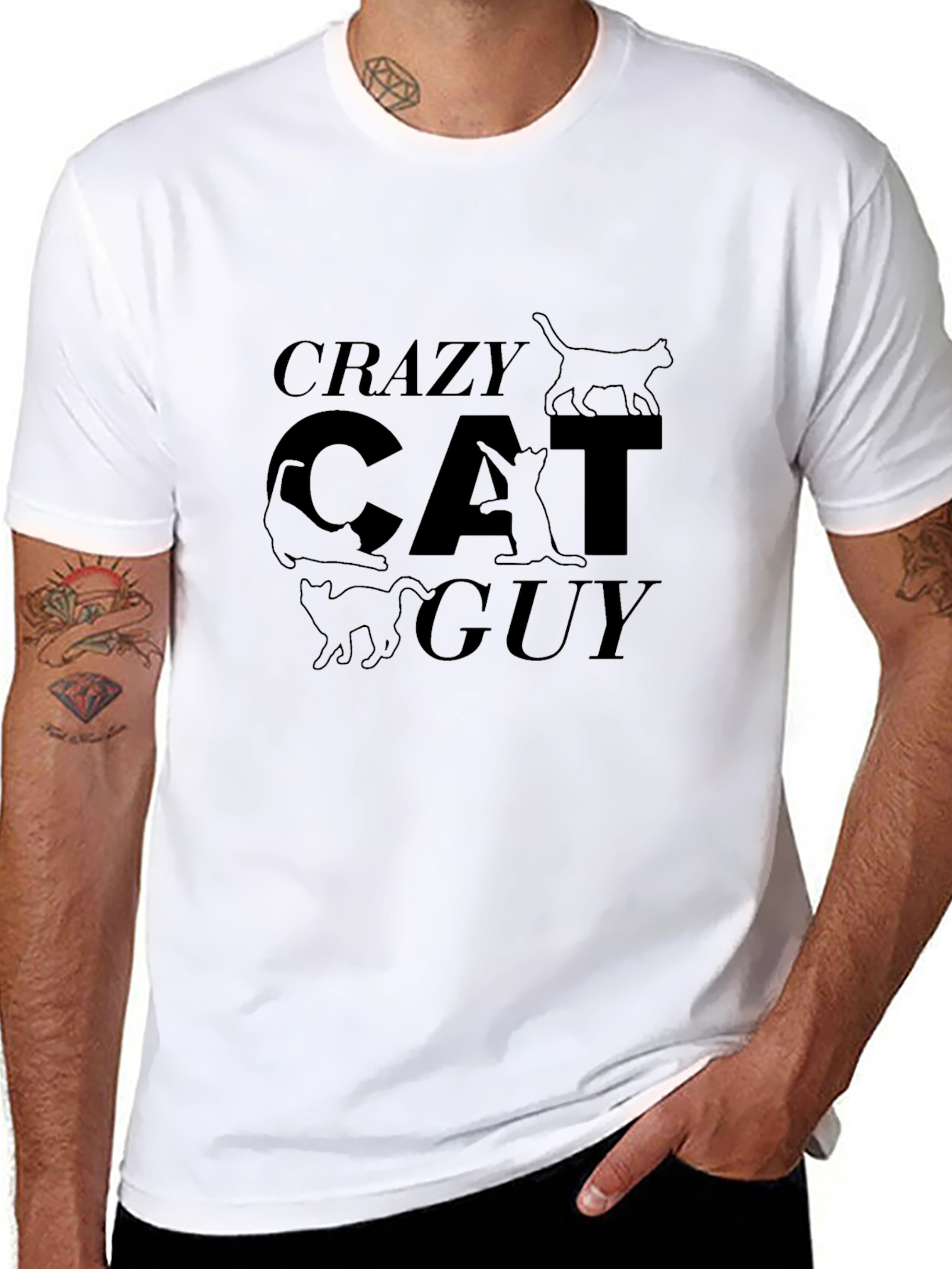 Crazy Cat Guy Black T-Shirt