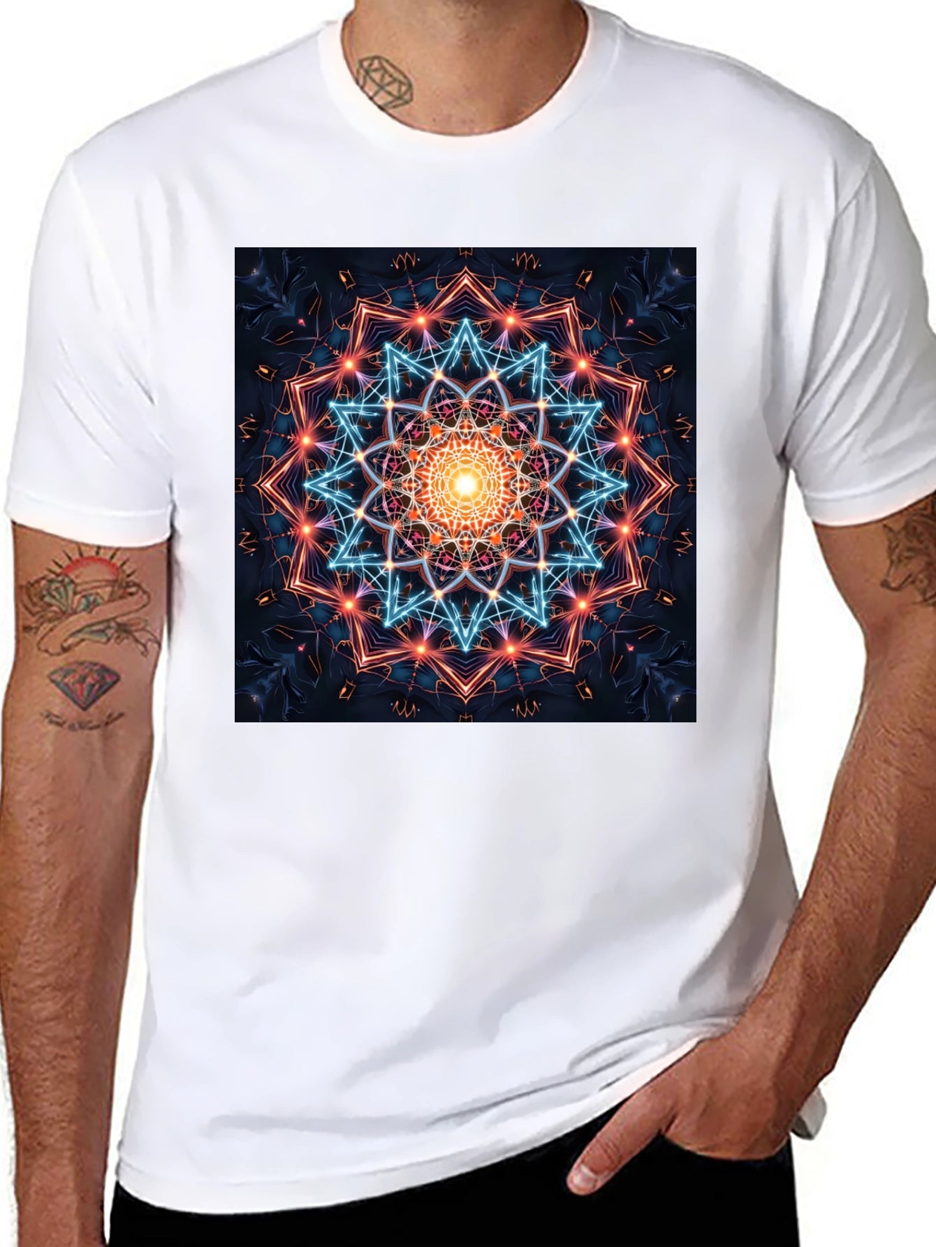 Geometric Mandala Graphic T-Shirt - Black