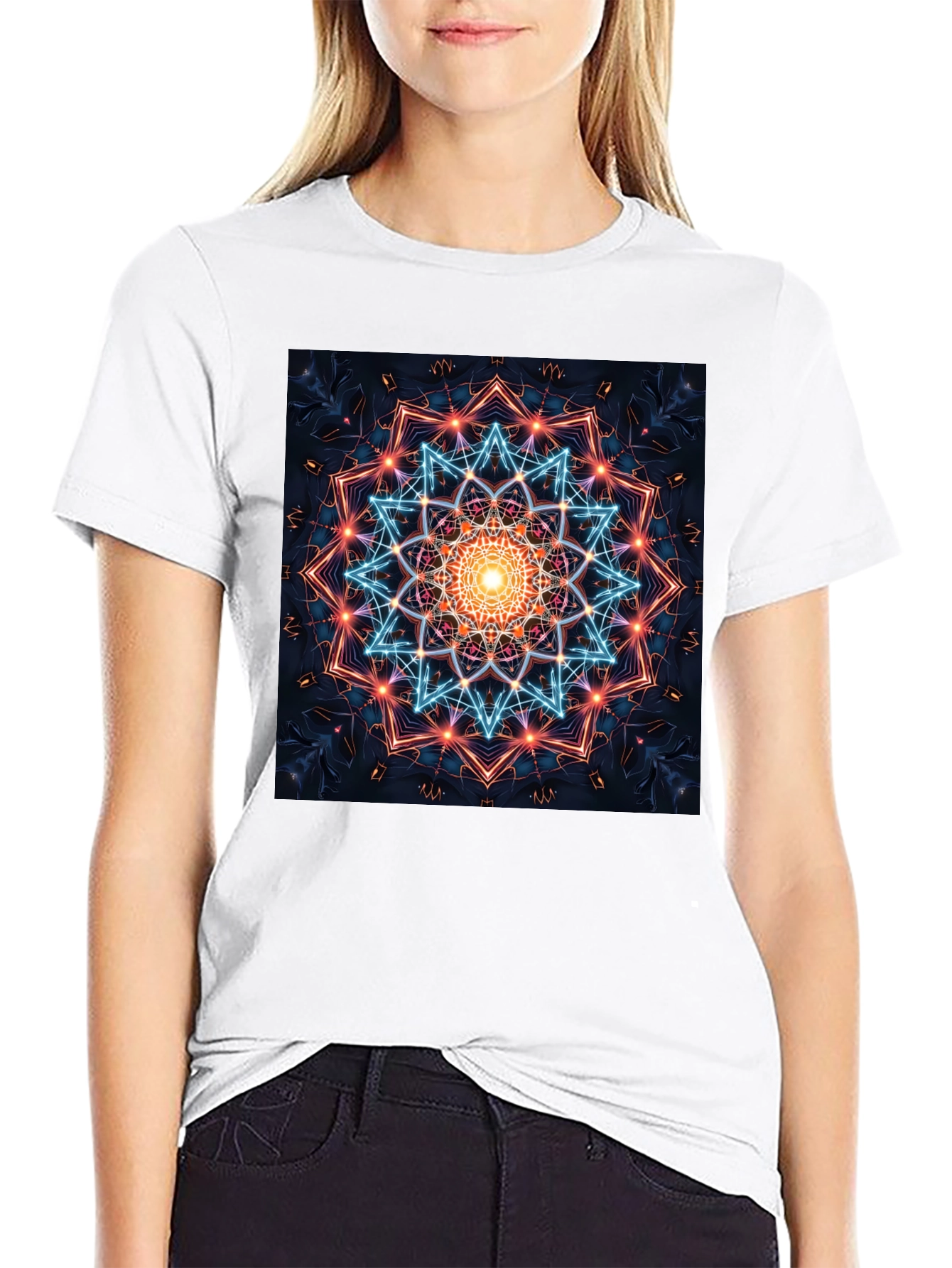 Geometric Mandala Graphic T-Shirt - Black