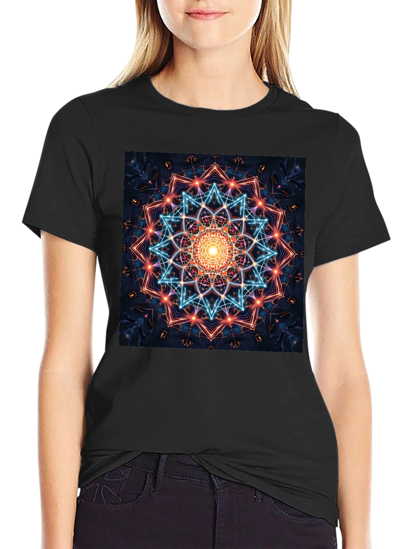Geometric Mandala Graphic T-Shirt - Black