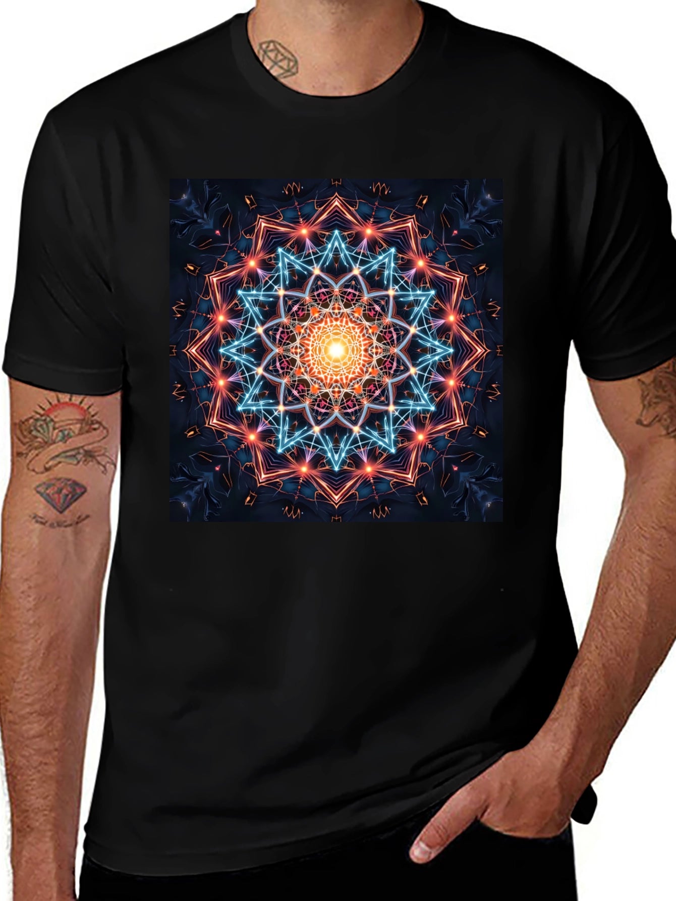 Geometric Mandala Graphic T-Shirt - Black