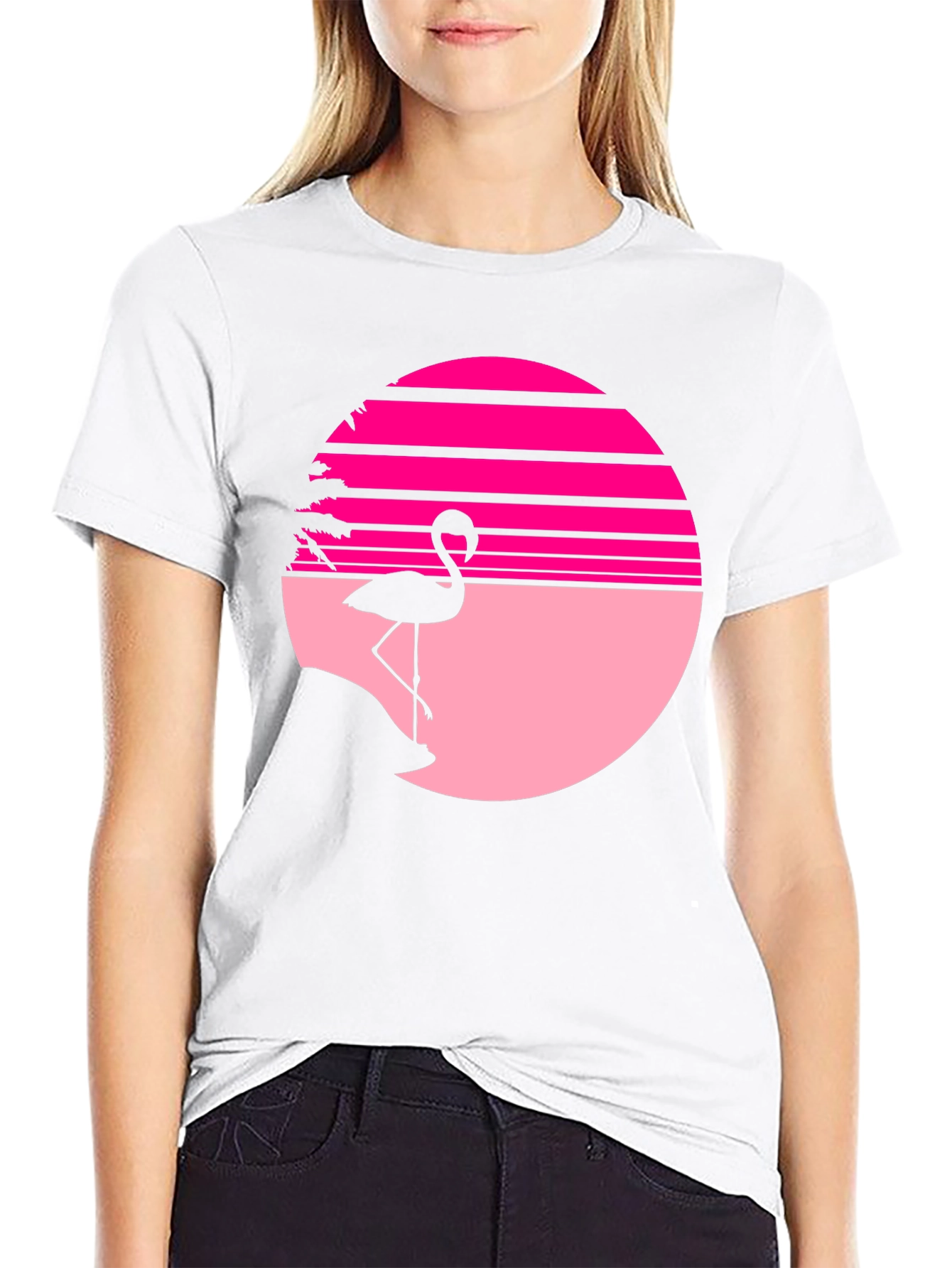 Retro Flamingo Sunset T-Shirt - Black