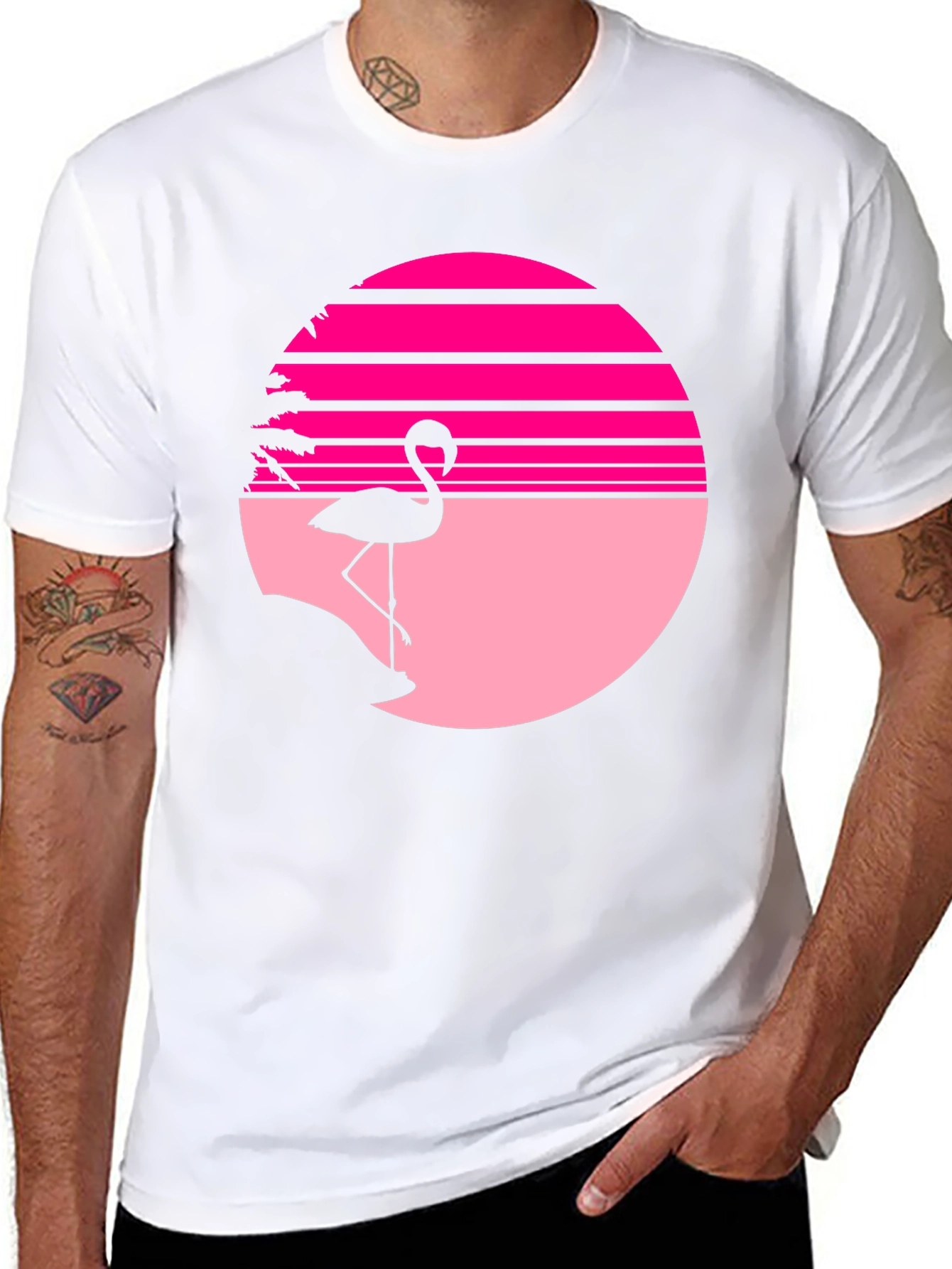 Retro Flamingo Sunset T-Shirt - Black
