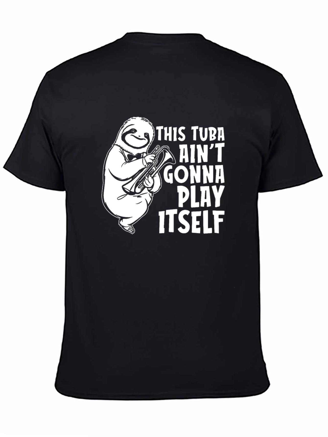 Funny Sloth Tuba Player Black T-Shirt