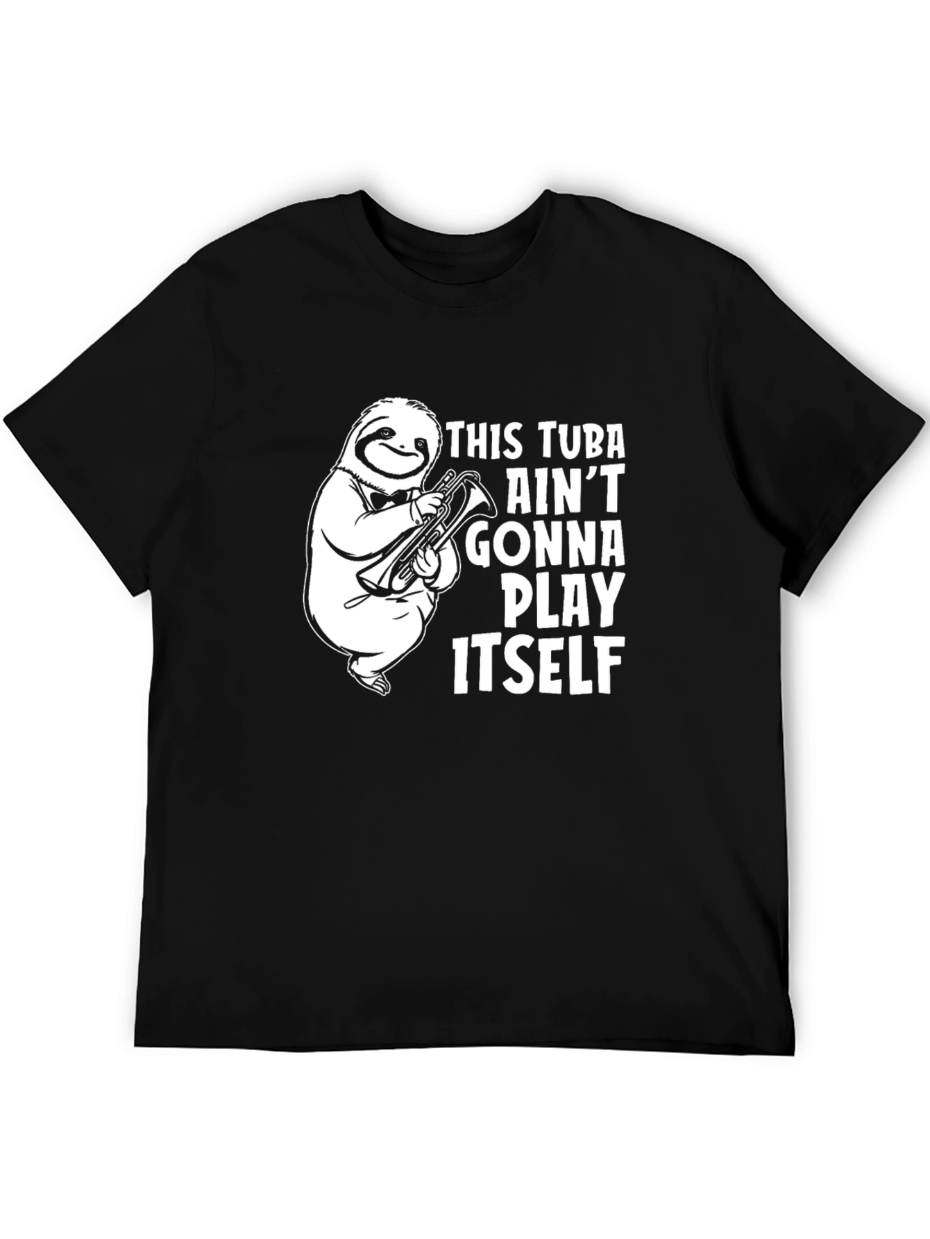 Funny Sloth Tuba Player Black T-Shirt