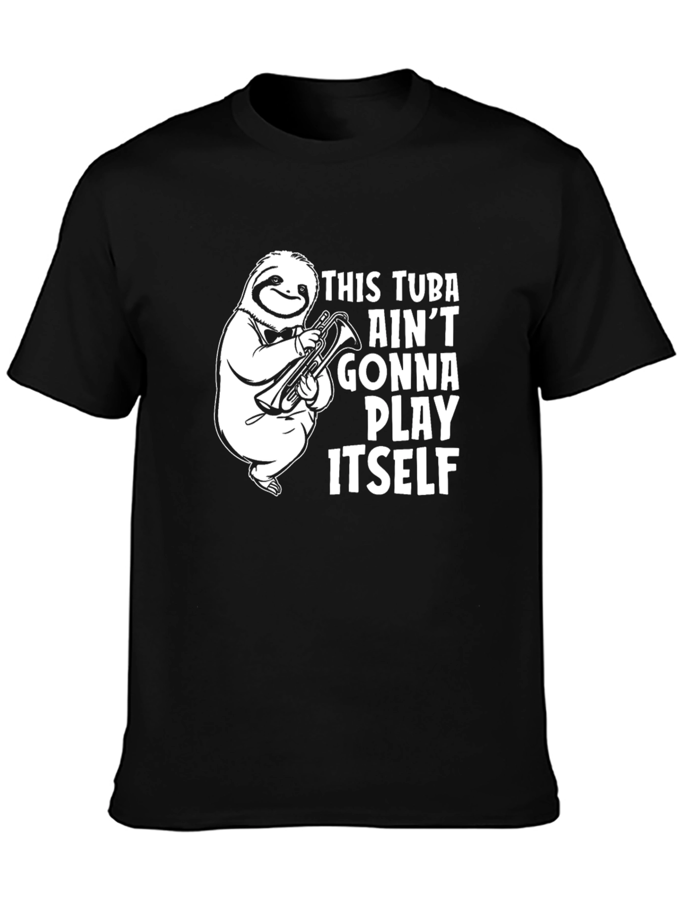 Funny Sloth Tuba Player Black T-Shirt