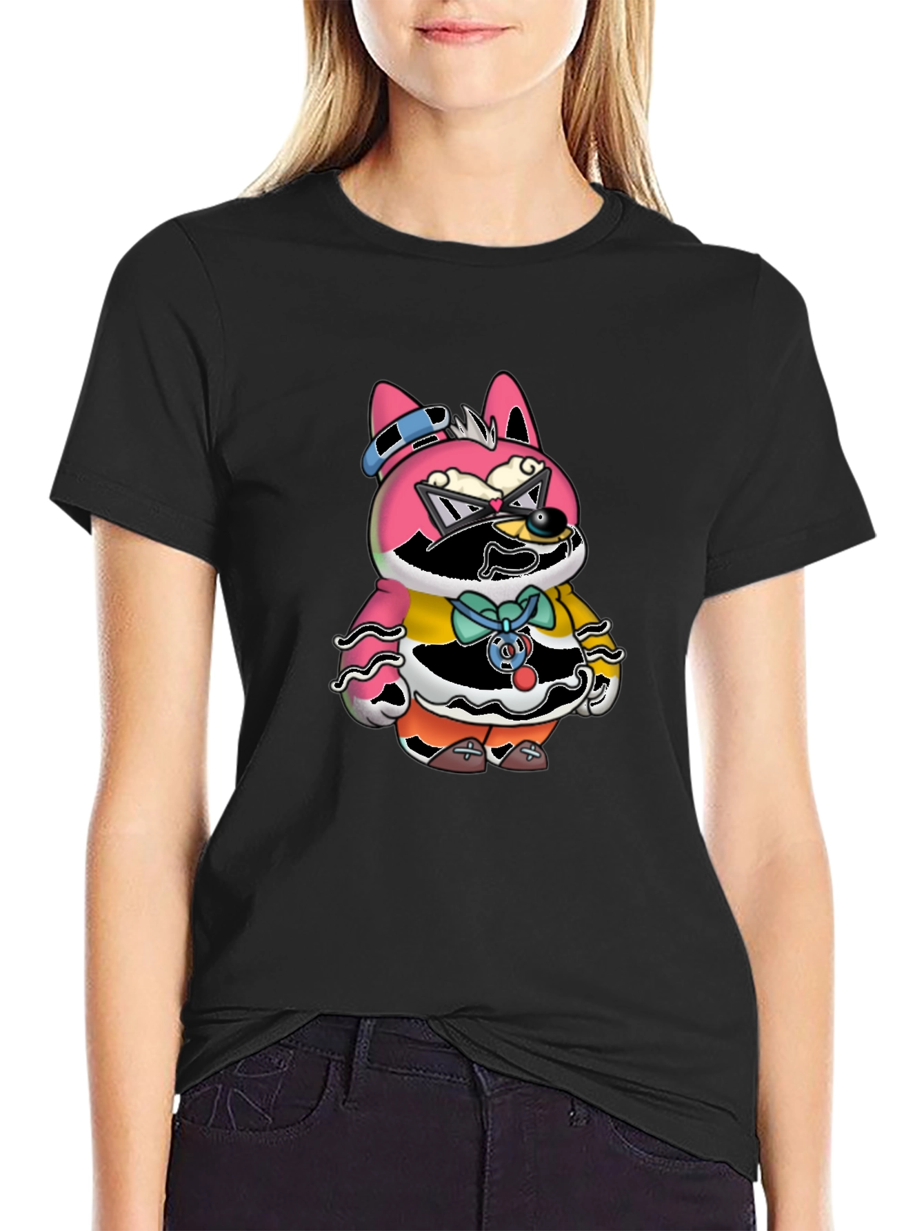 Funky Animal Graphic Tee - Unisex Black Cotton T-Shirt