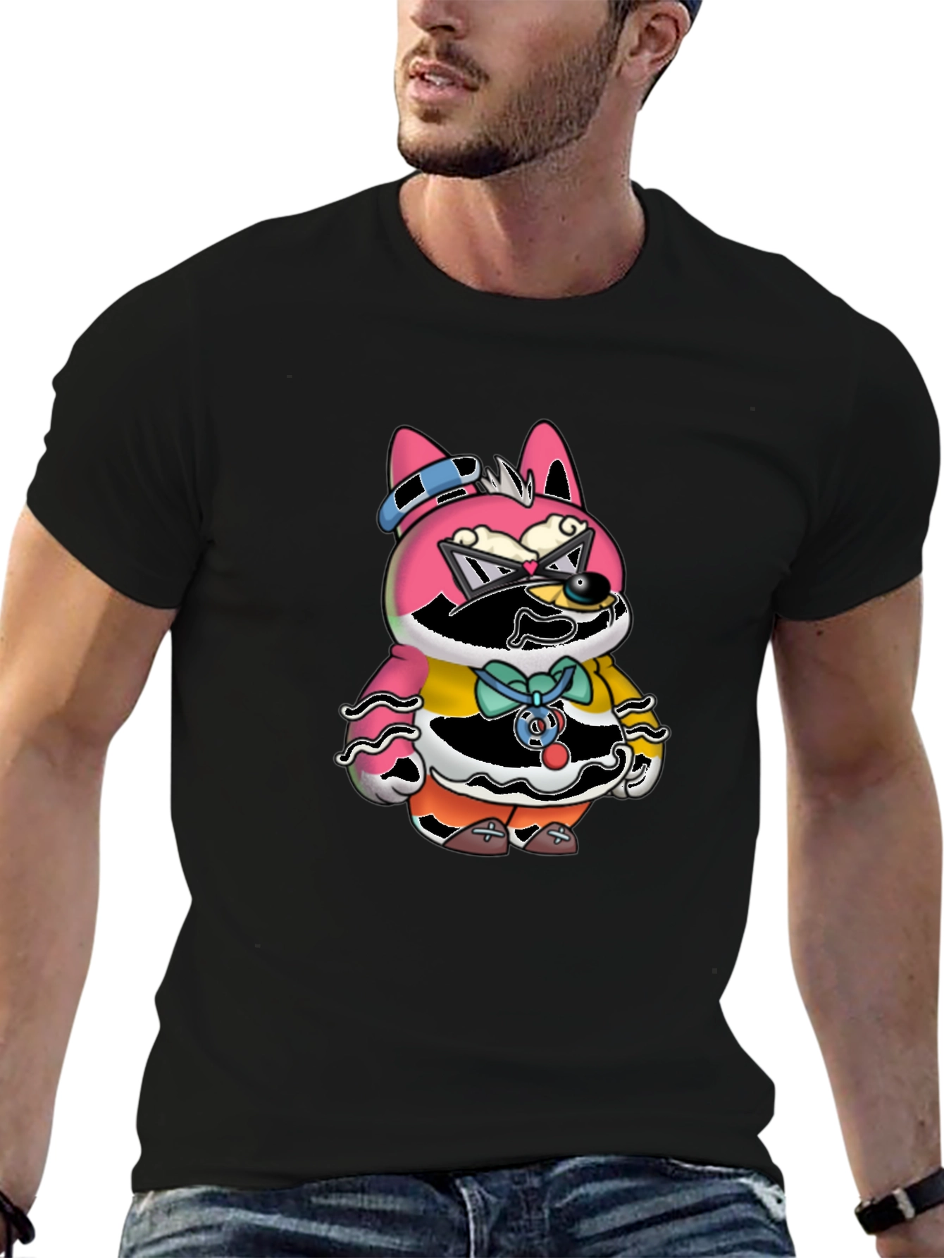 Funky Animal Graphic Tee - Unisex Black Cotton T-Shirt