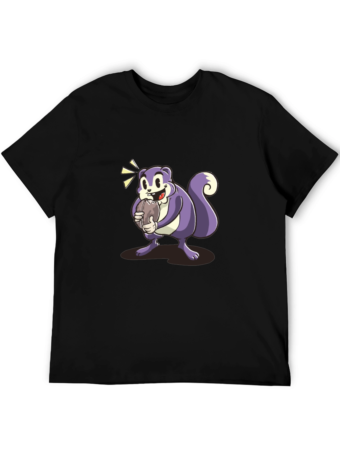 Cartoon Squirrel Graphic Tee - Black Cotton Blend