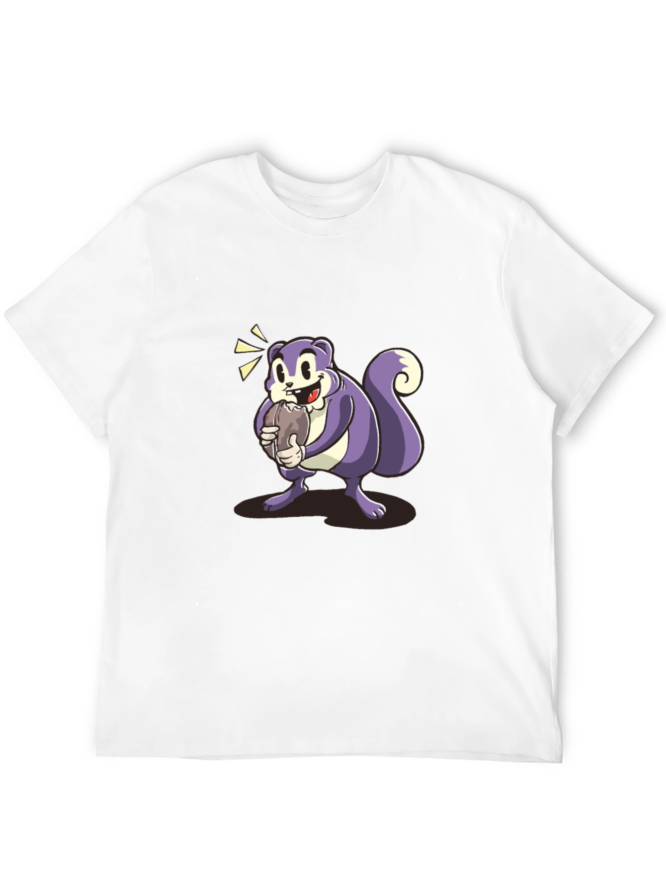 Cartoon Squirrel Graphic Tee - Black Cotton Blend