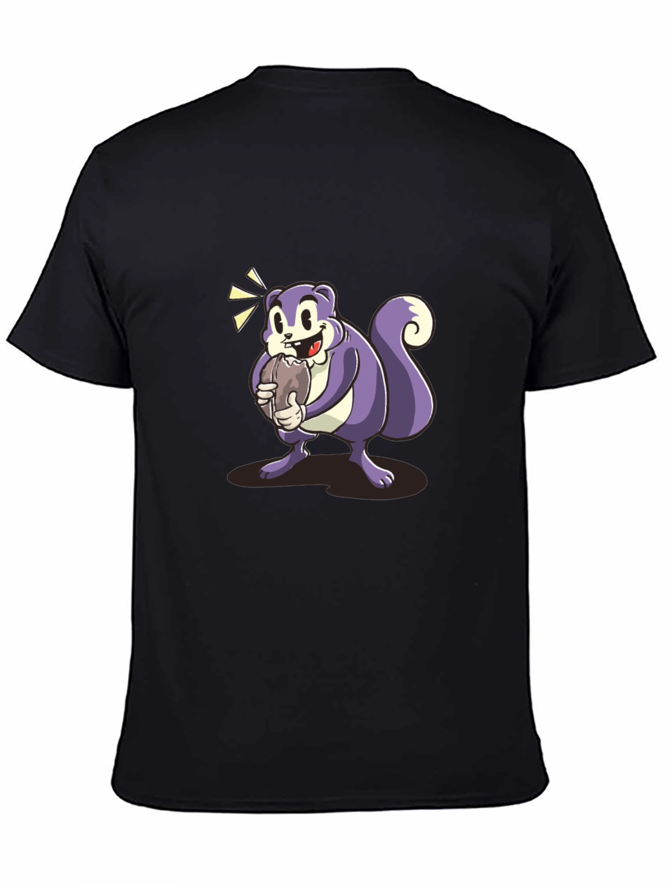 Cartoon Squirrel Graphic Tee - Black Cotton Blend