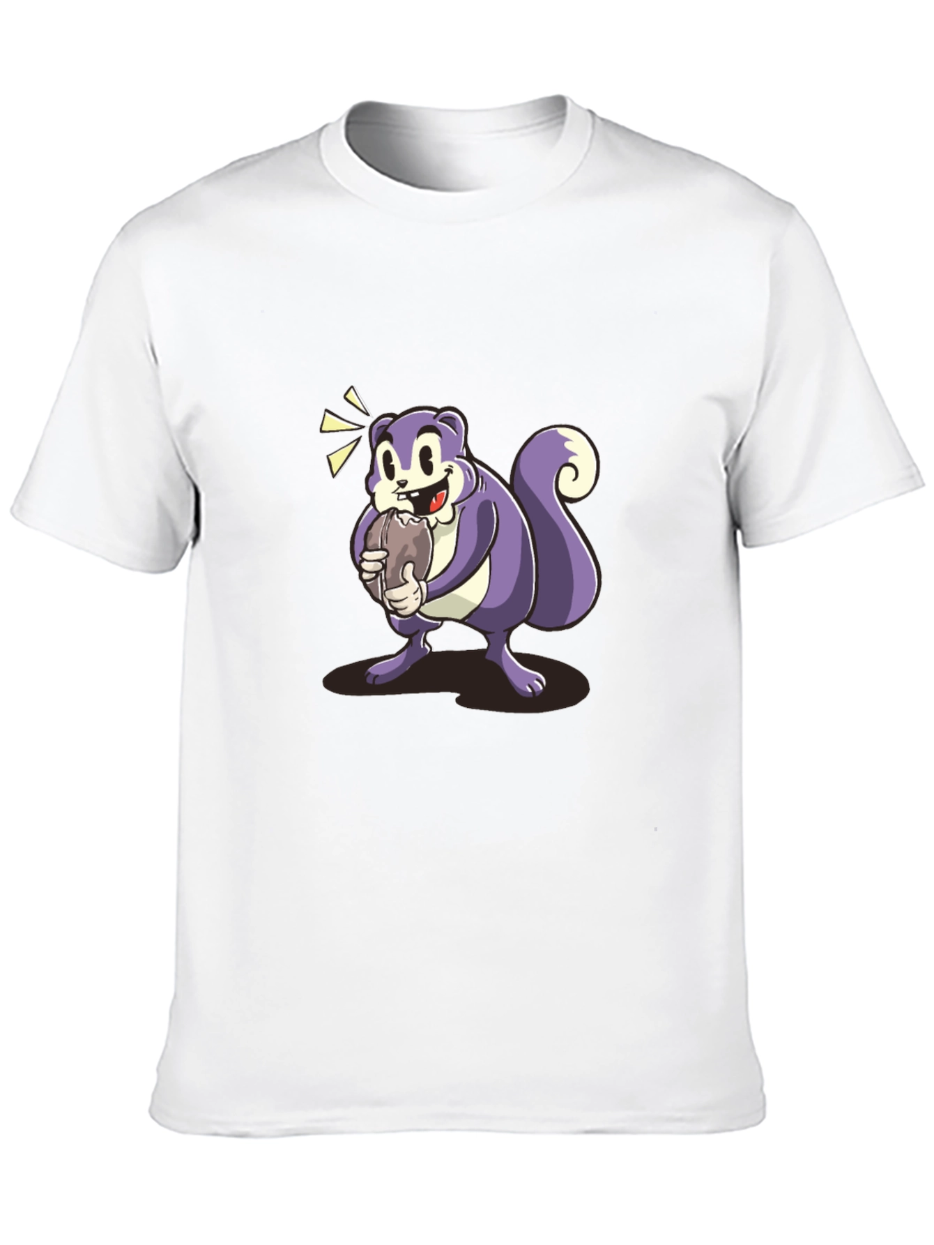Cartoon Squirrel Graphic Tee - Black Cotton Blend