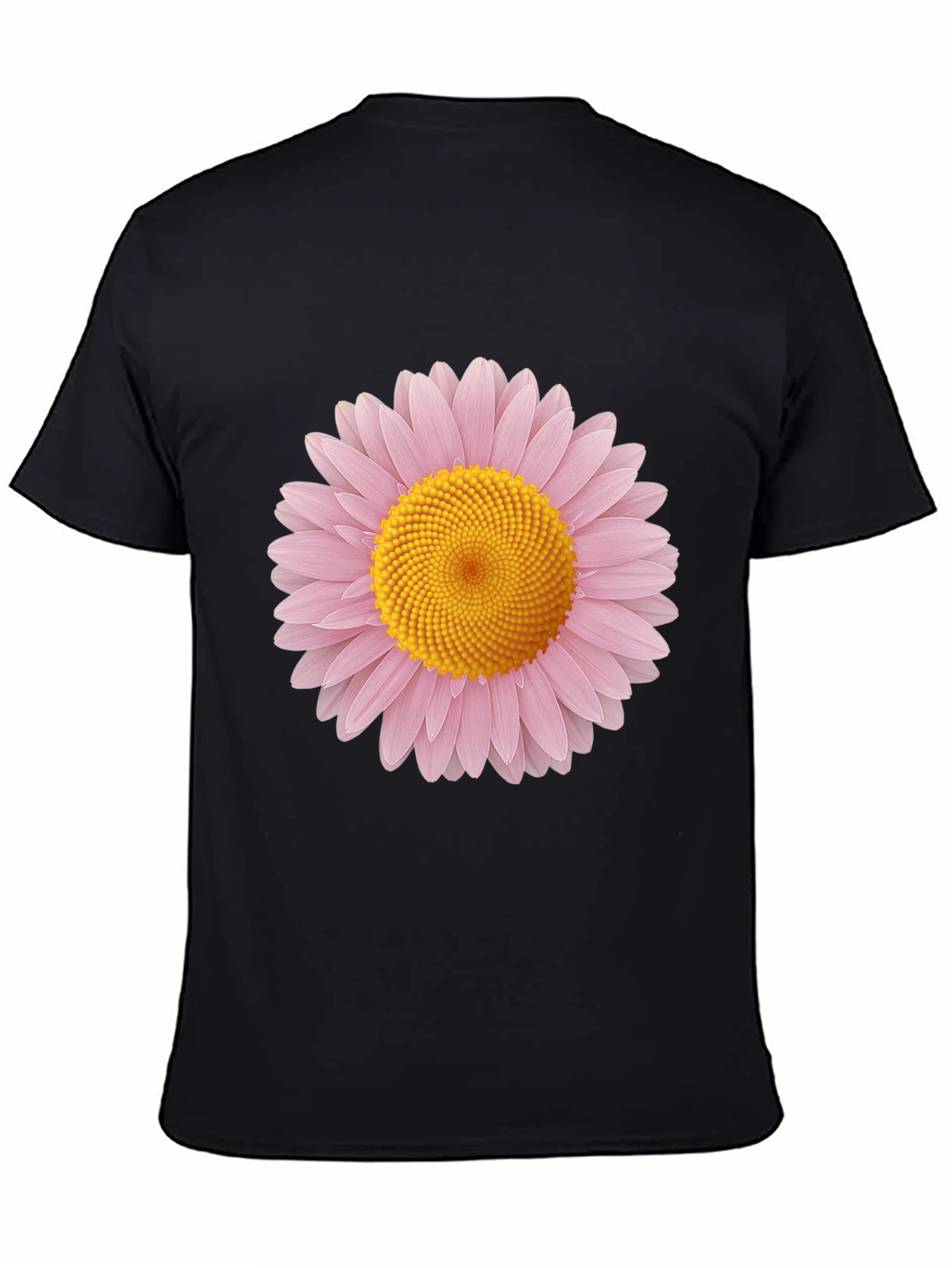Black T-Shirt with Pink and Yellow Daisy Graphic