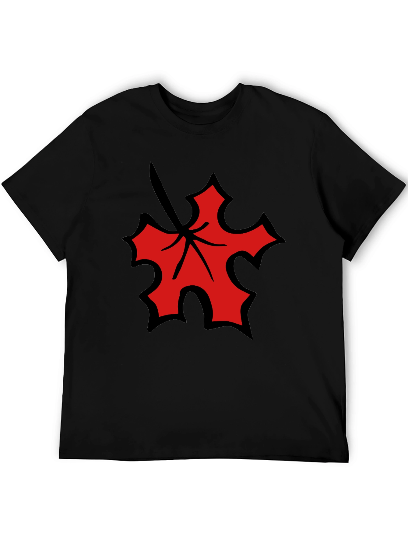Red Leaf Graphic Black T-Shirt