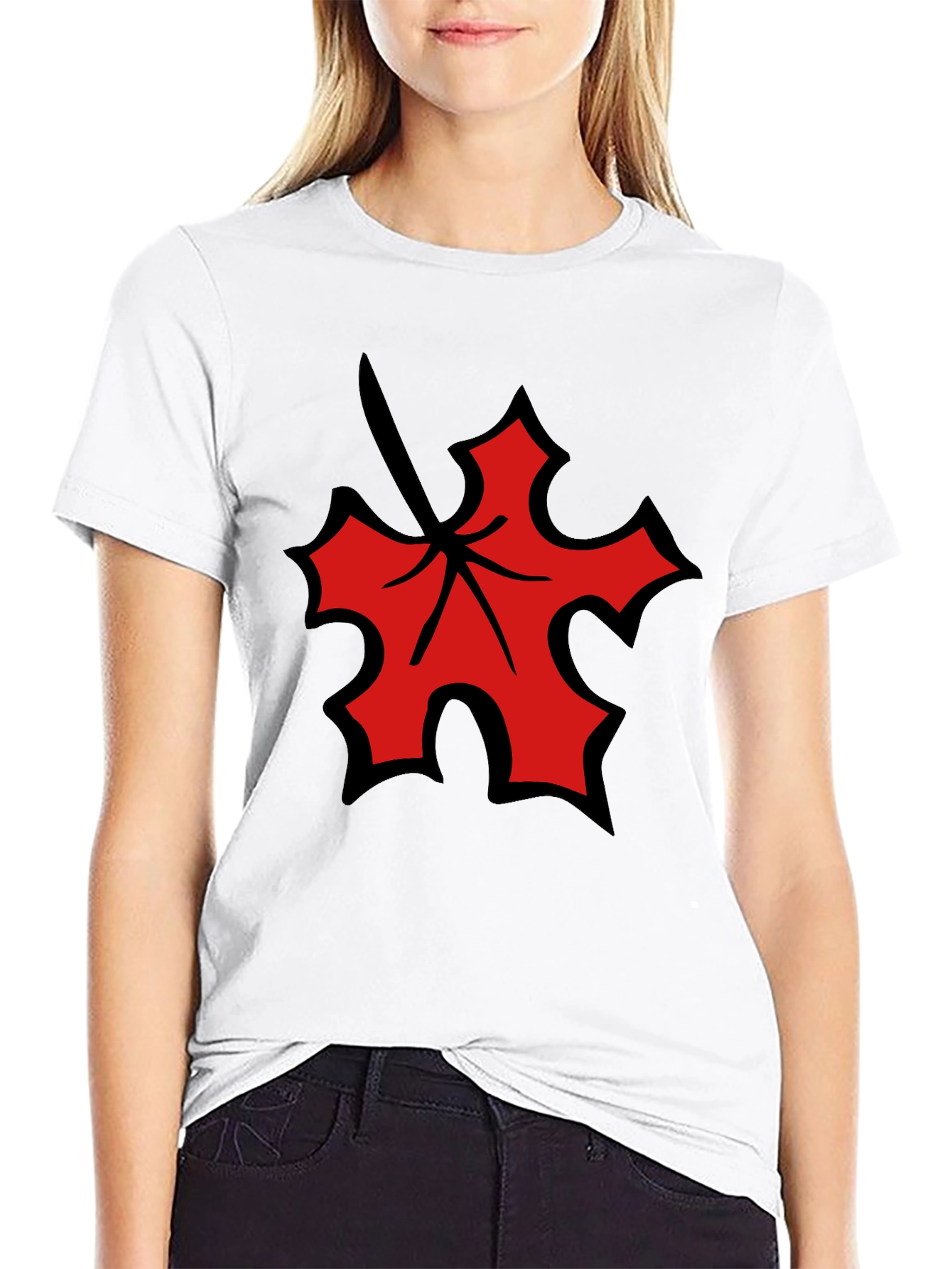 Red Leaf Graphic Black T-Shirt