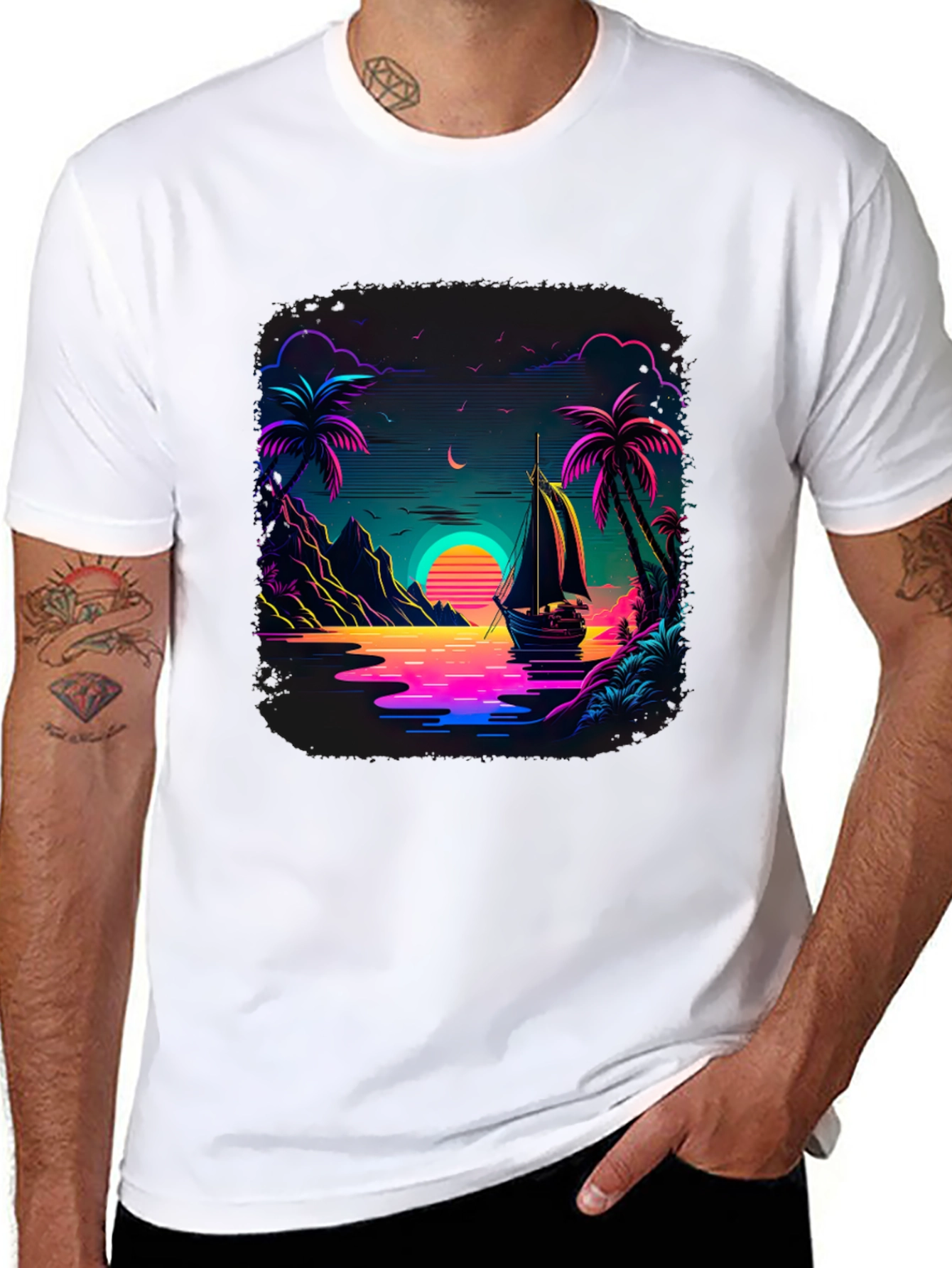 Neon Sunset Sailboat Graphic Tee