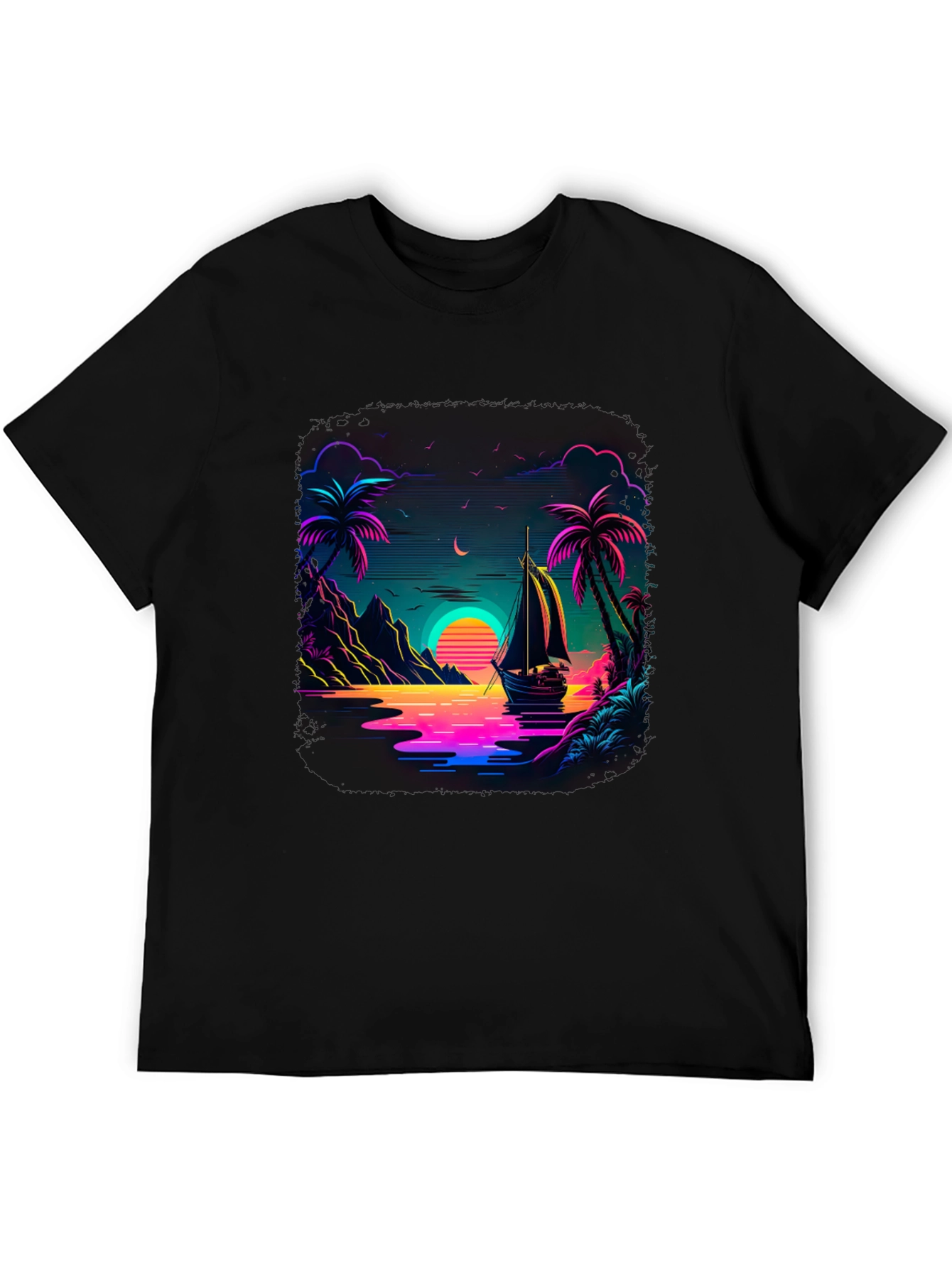 Neon Sunset Sailboat Graphic Tee