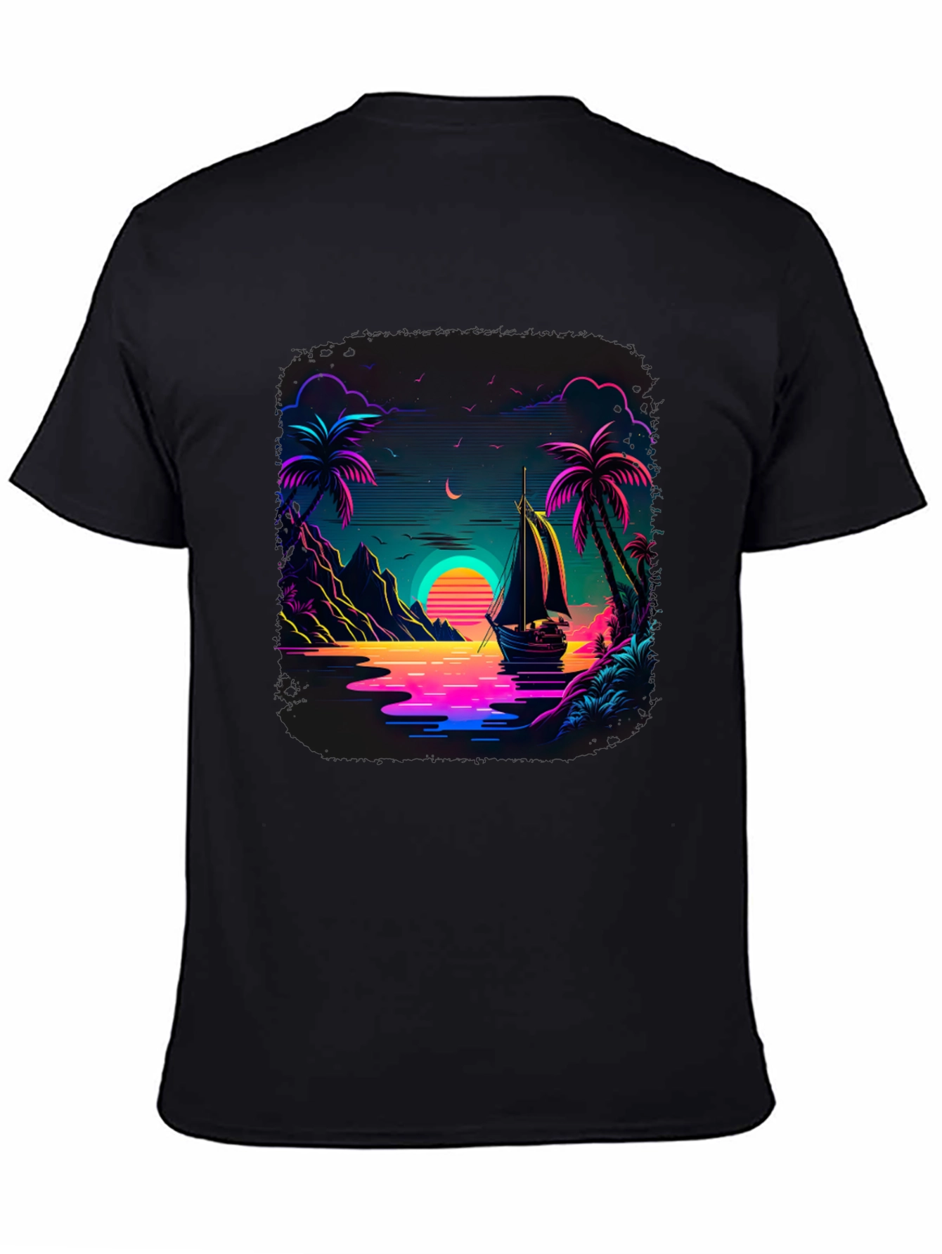 Neon Sunset Sailboat Graphic Tee