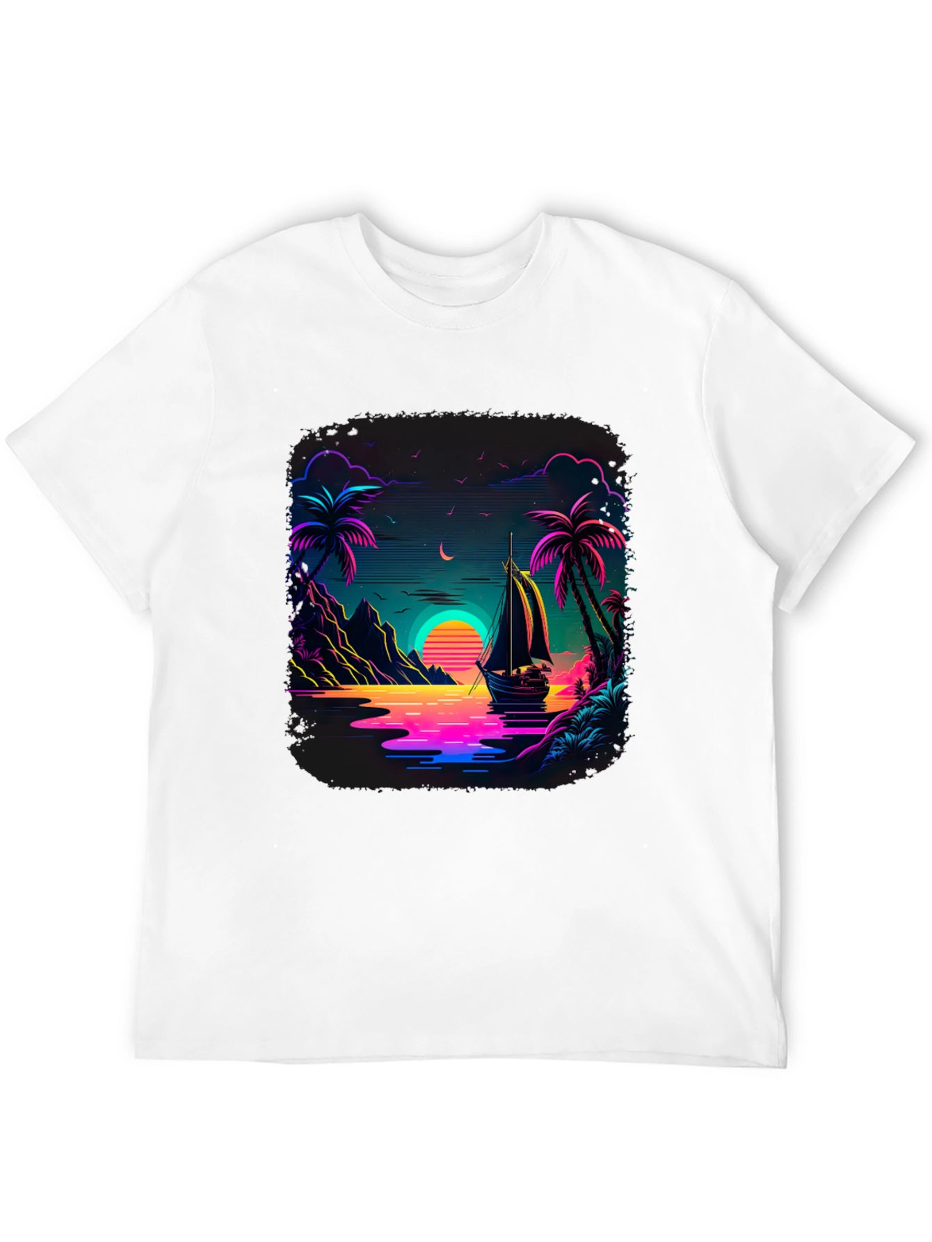 Neon Sunset Sailboat Graphic Tee