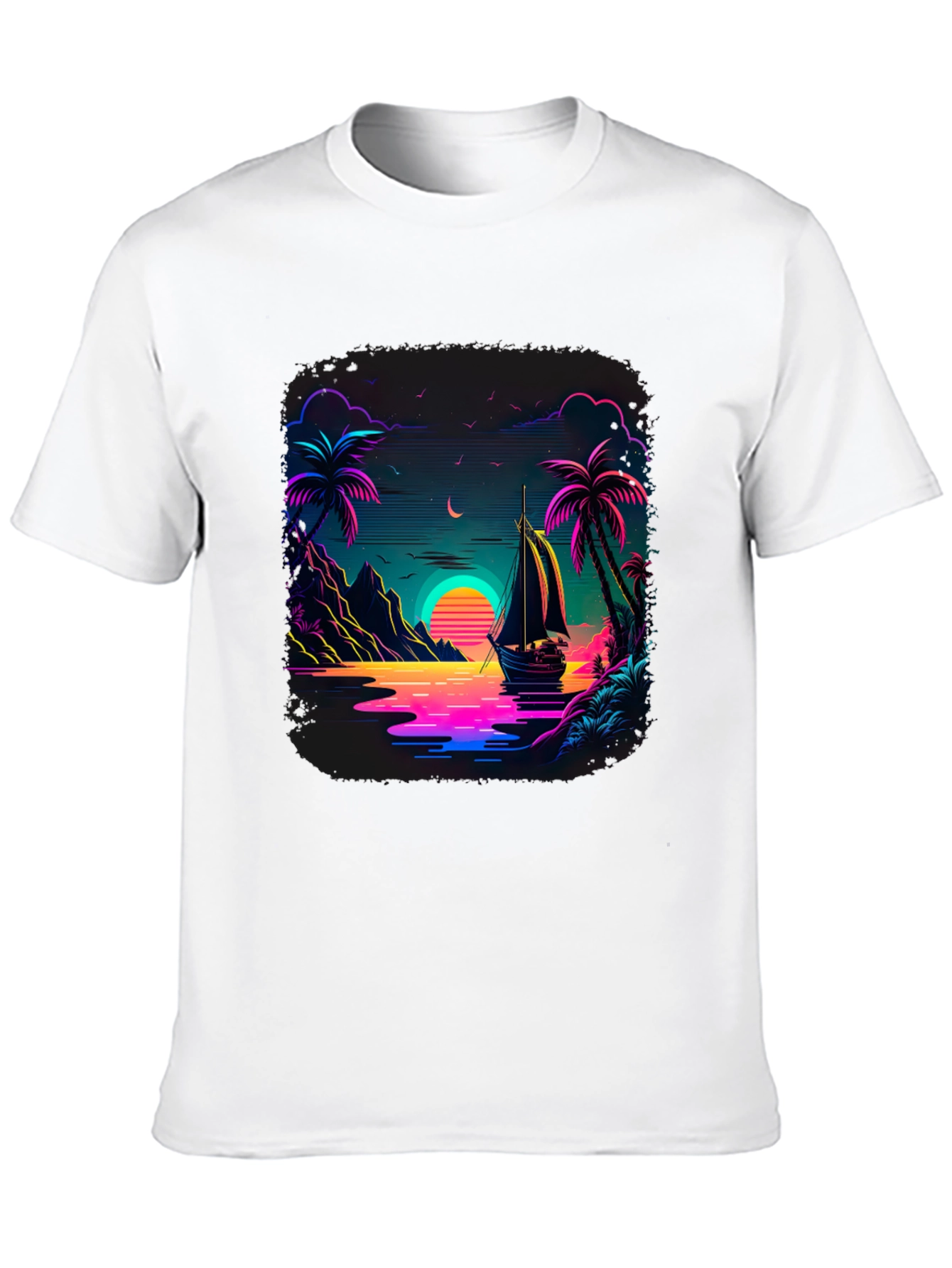 Neon Sunset Sailboat Graphic Tee