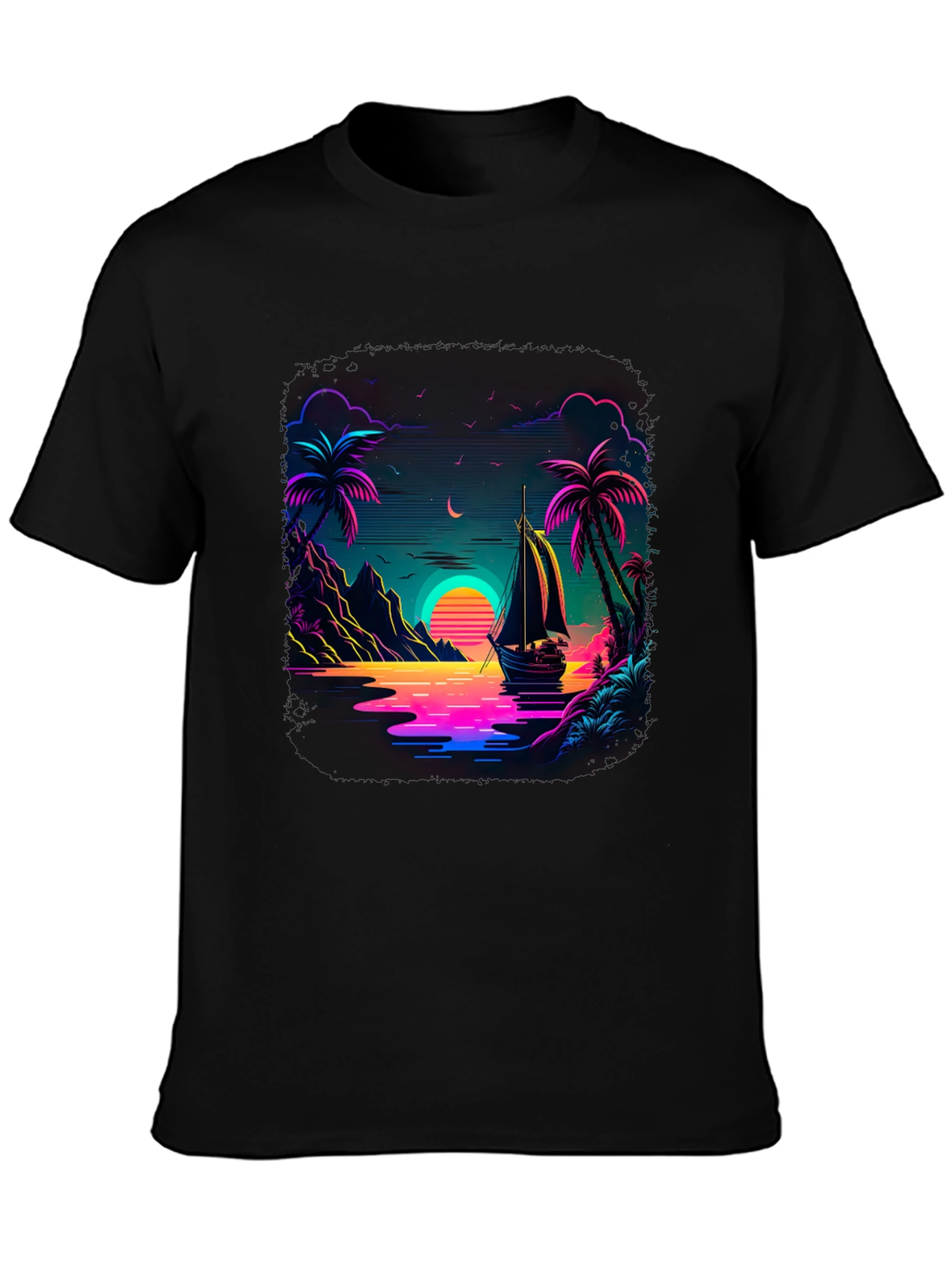 Neon Sunset Sailboat Graphic Tee