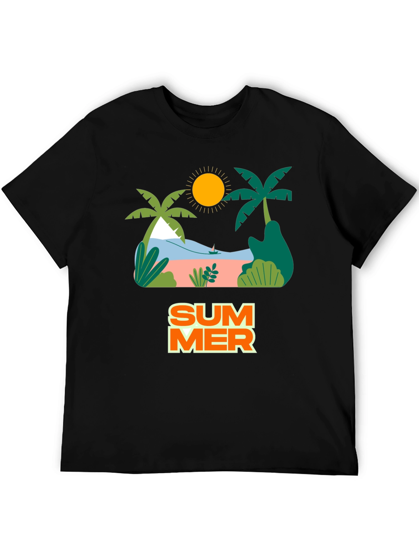 Summer Beach Graphic Tee - Black Casual Shirt