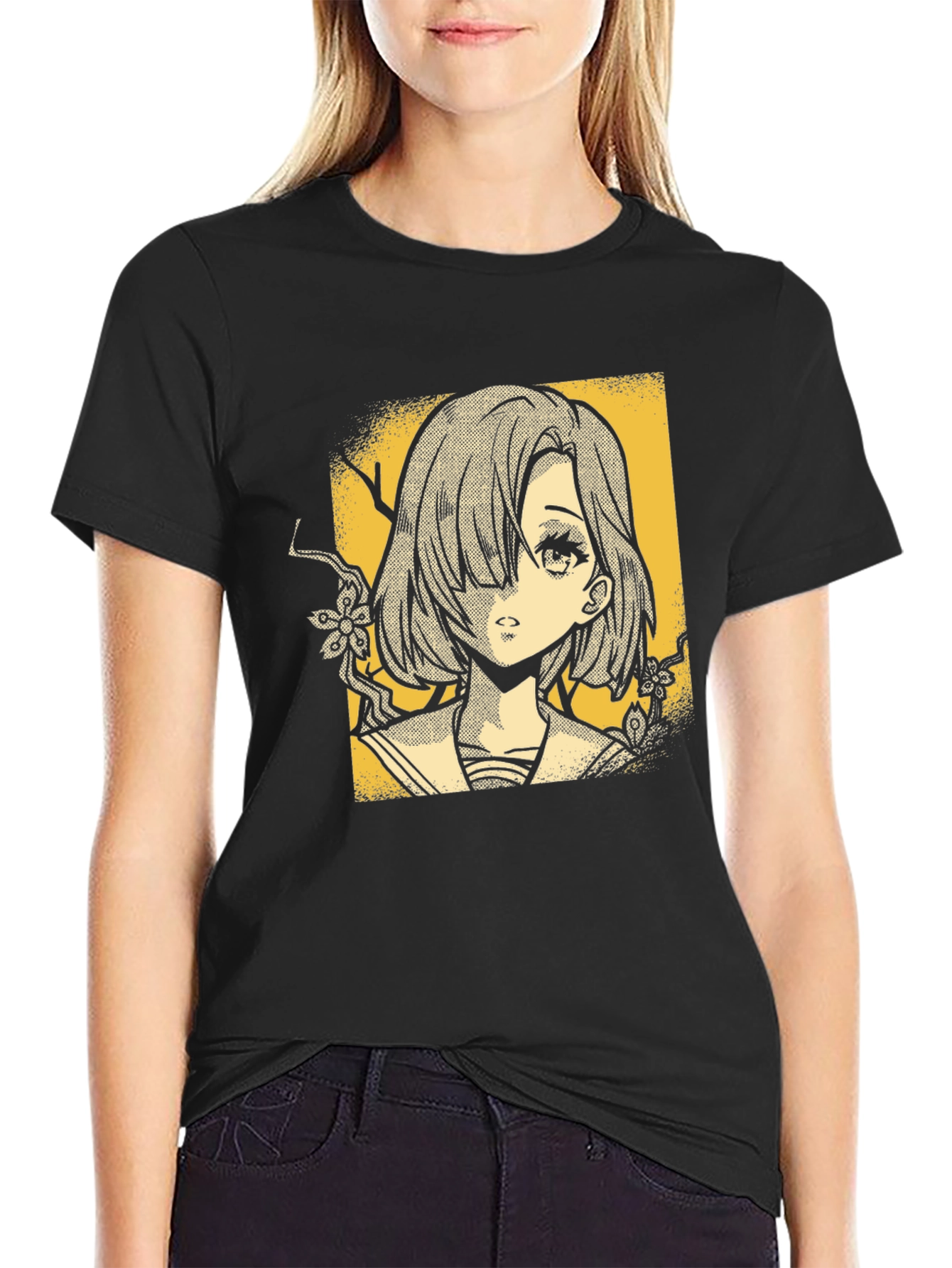 Anime Girl Graphic T-Shirt - Stylish Black Tee
