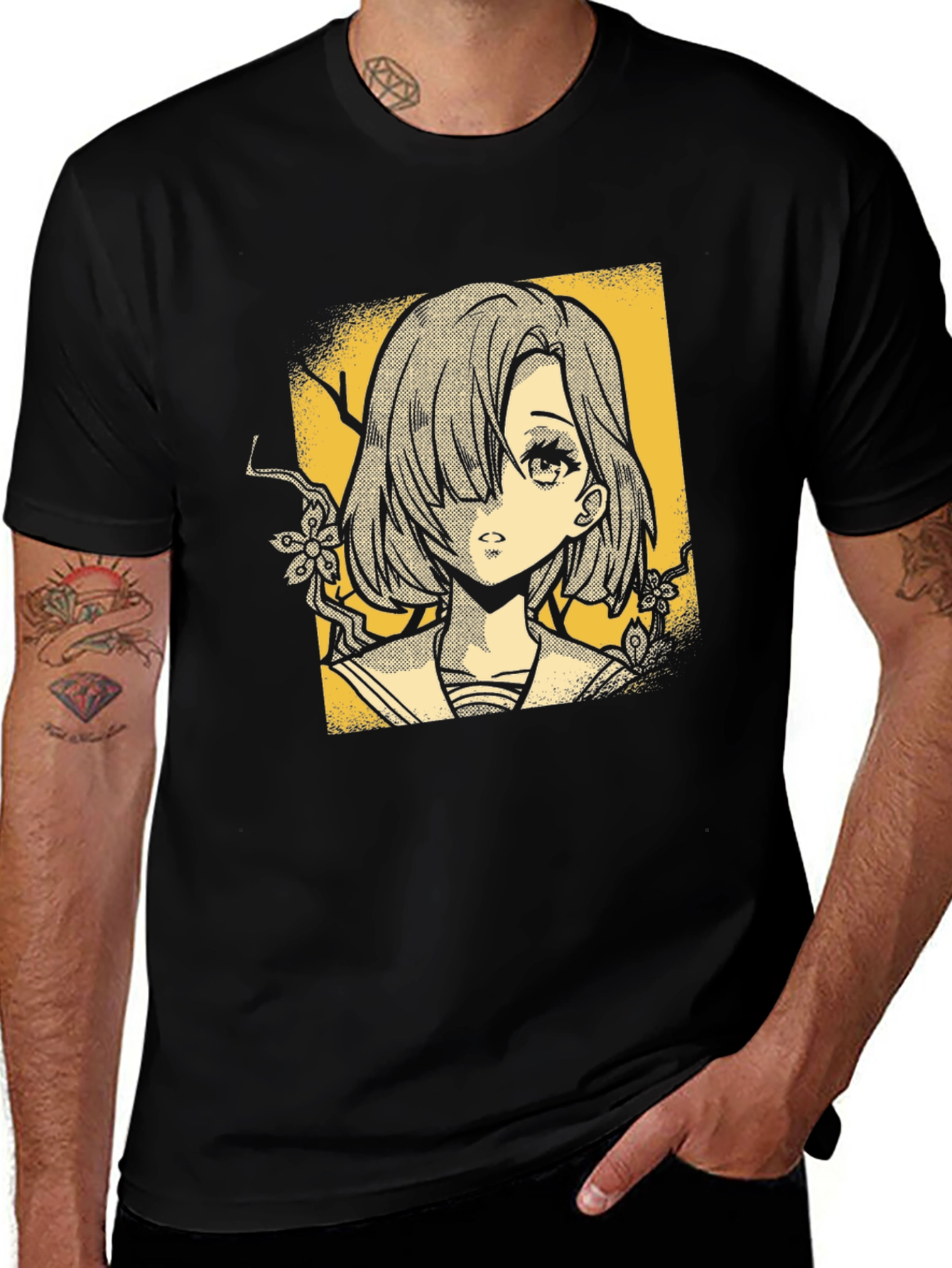 Anime Girl Graphic T-Shirt - Stylish Black Tee