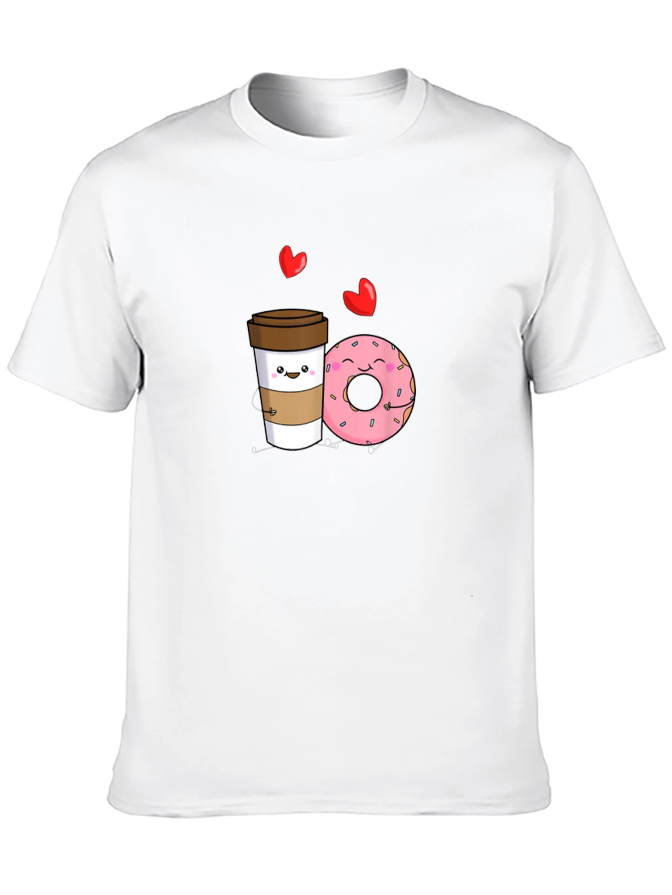Coffee and Donut Cartoon Graphic Black T-Shirt