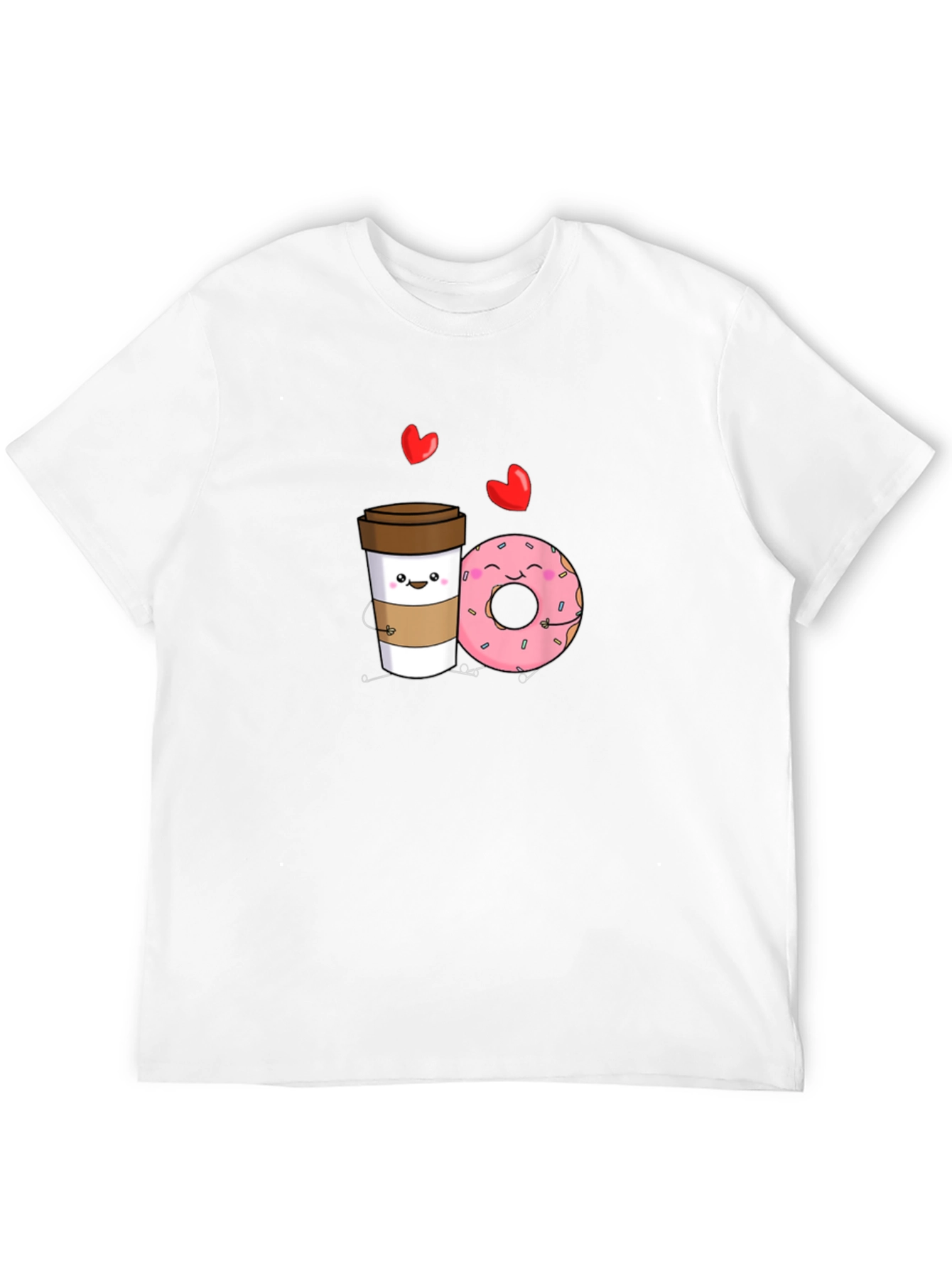 Coffee and Donut Cartoon Graphic Black T-Shirt