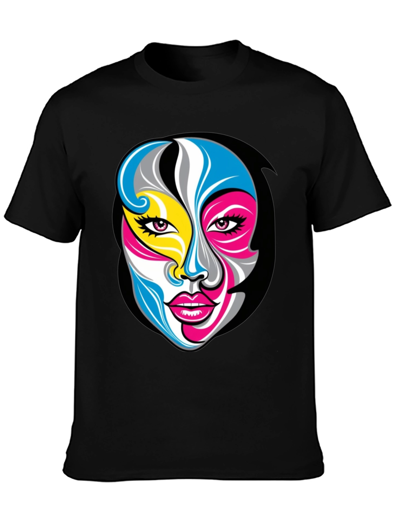Abstract Face Graphic Tee - Unisex Black T-Shirt