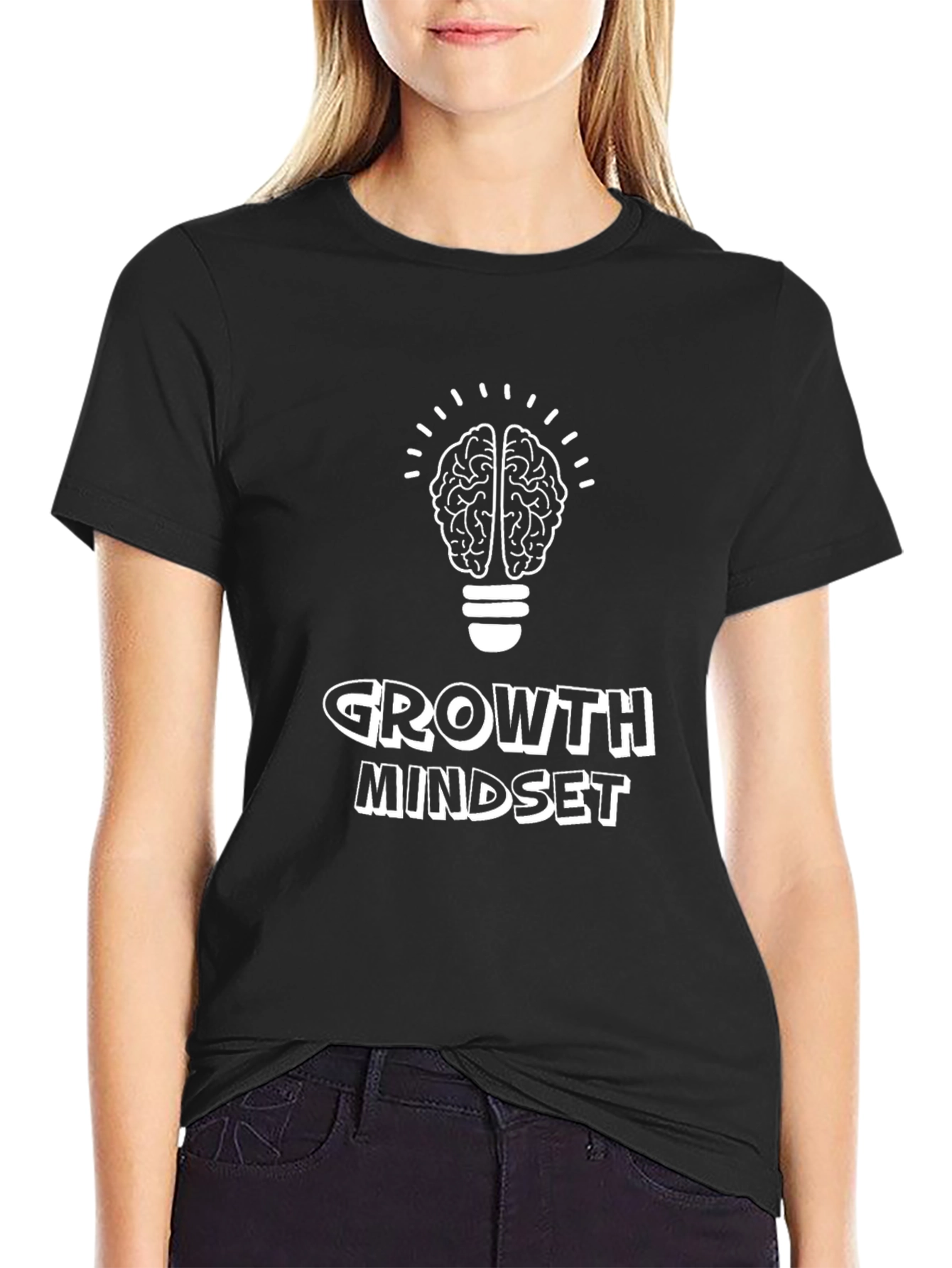 Growth Mindset Brain Bulb Black T-Shirt