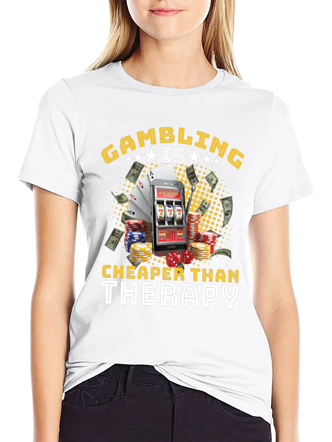 Gambling is Cheaper Than Therapy Black T-Shirt