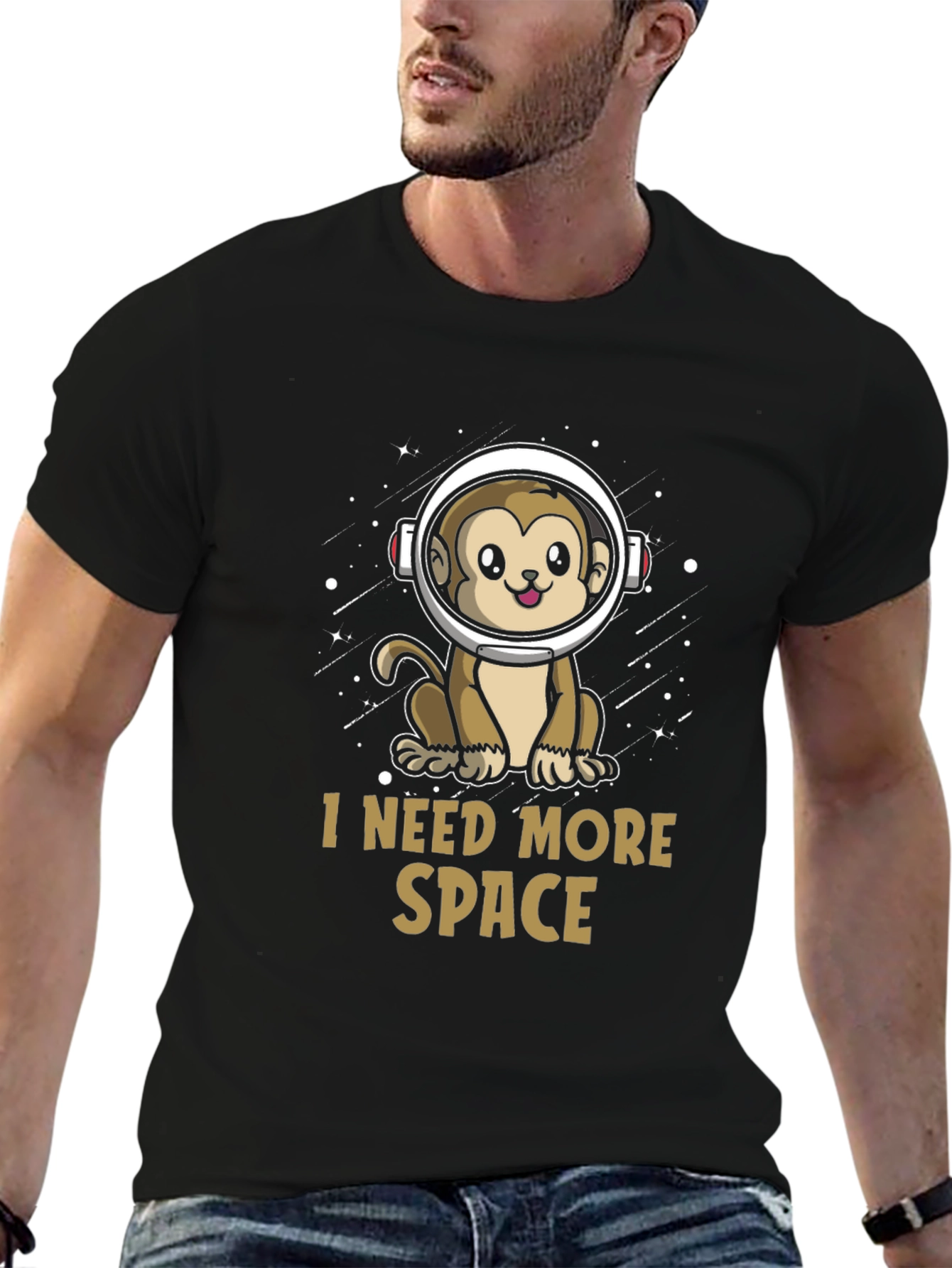 I Need More Space Monkey Astronaut Black T-Shirt