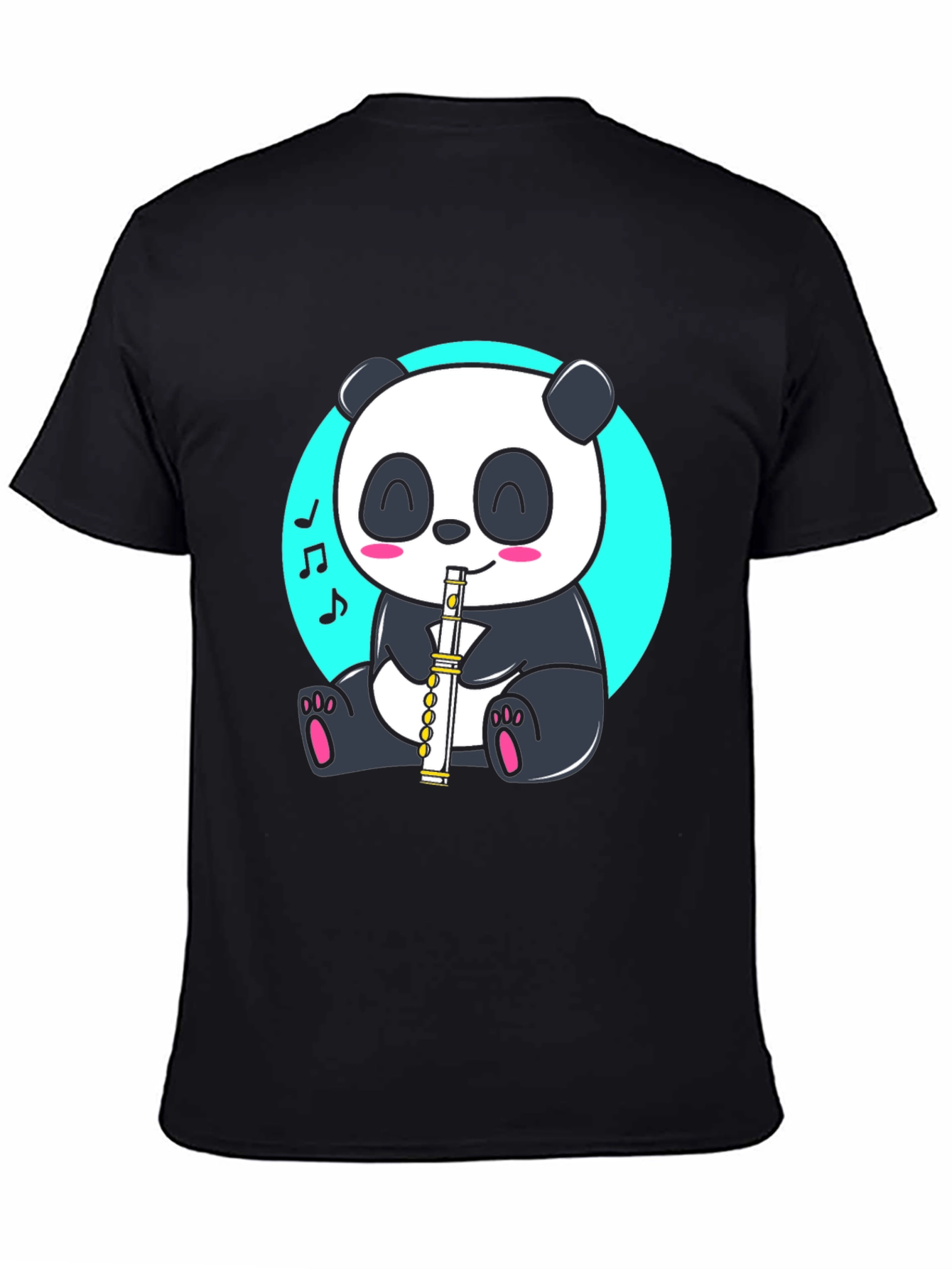 Panda Playing Flute Graphic Tee - Black