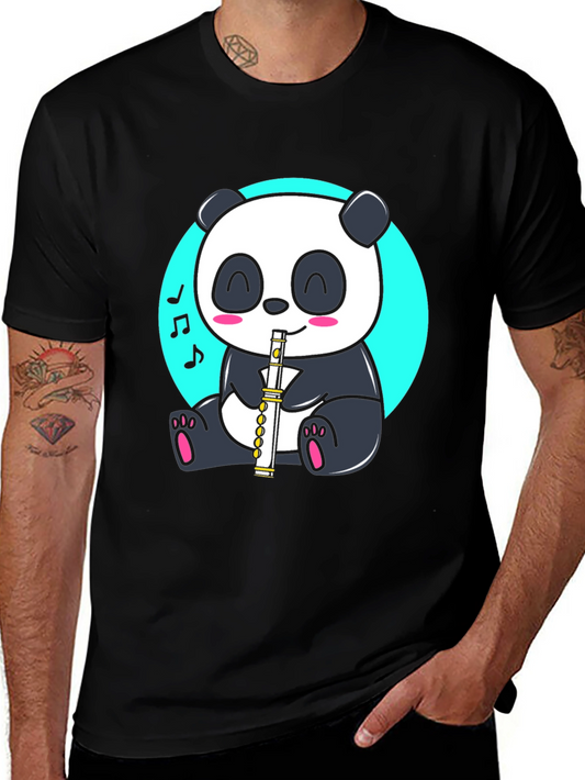 Panda Playing Flute Graphic Tee - Black