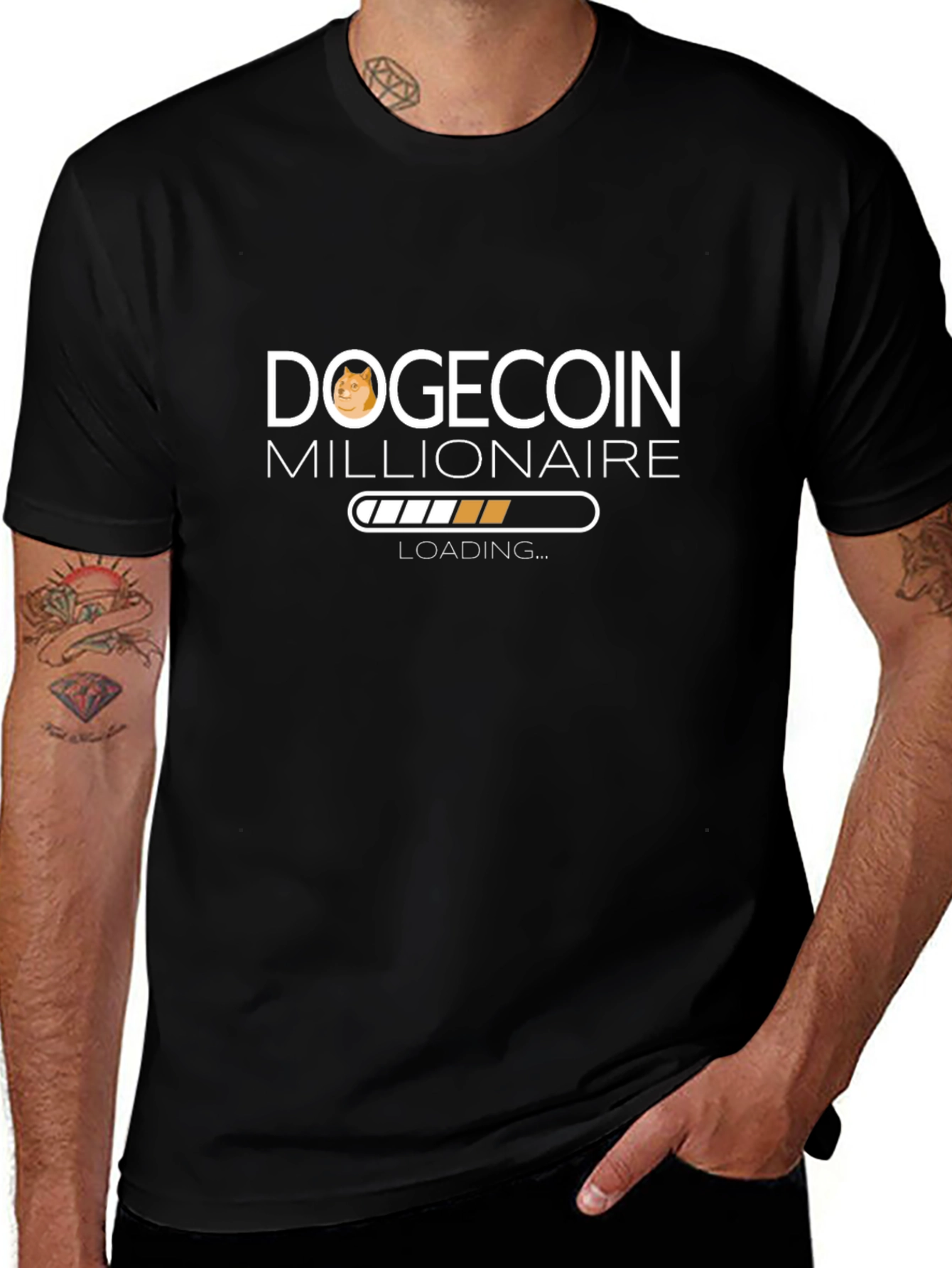 Dogecoin Millionaire Loading Black T-Shirt