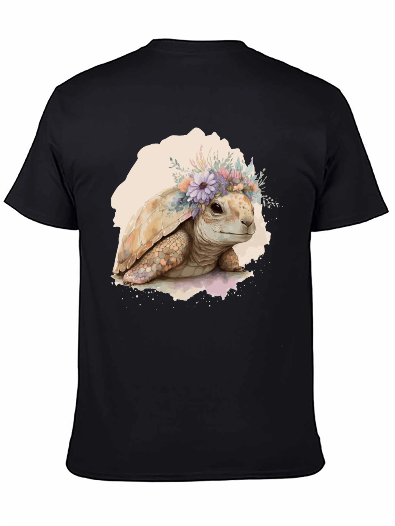 Turtle Floral Crown Graphic Tee - Black