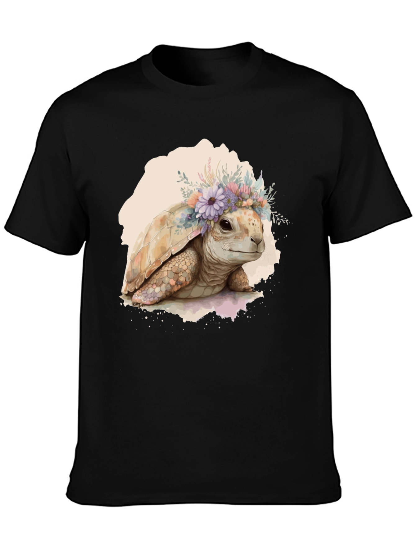 Turtle Floral Crown Graphic Tee - Black