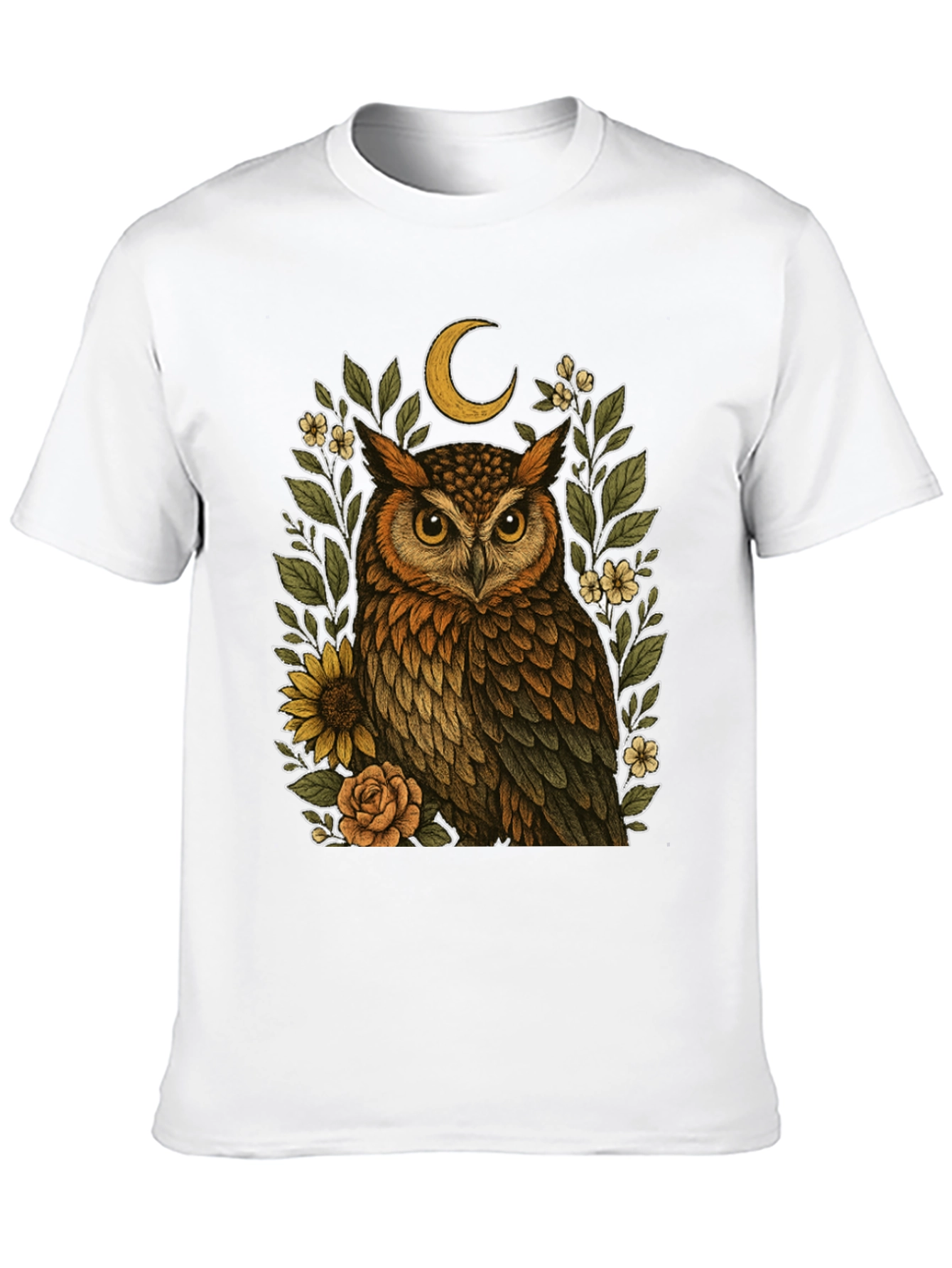 Owl & Crescent Moon Graphic Tee - Black