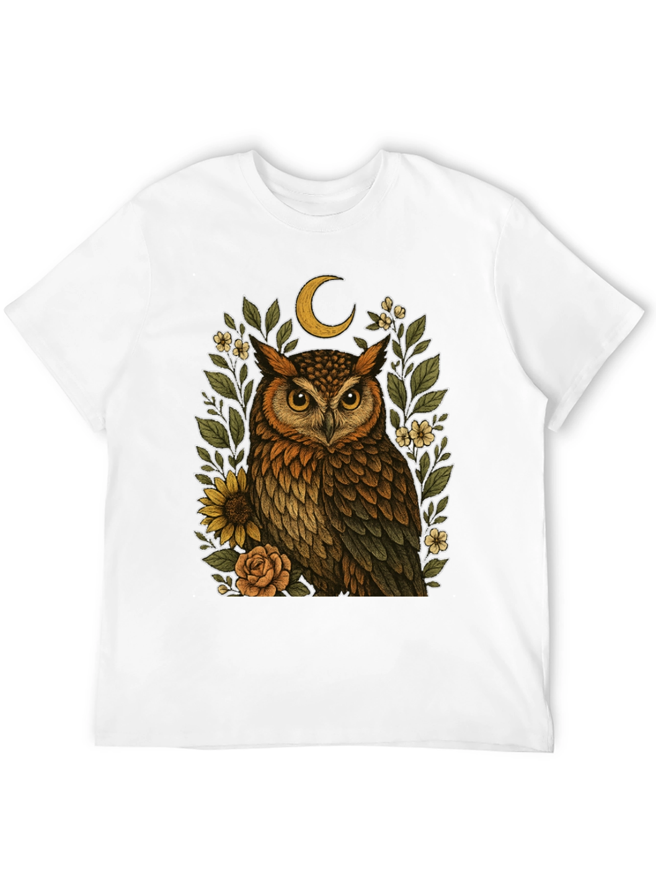 Owl & Crescent Moon Graphic Tee - Black