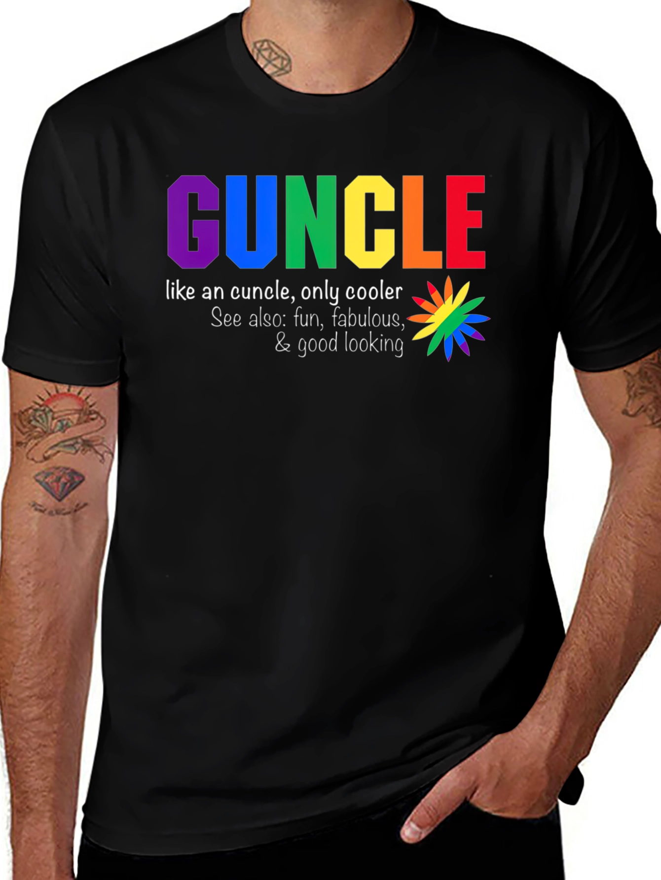 Funcle T-Shirt - Rainbow Text Design
