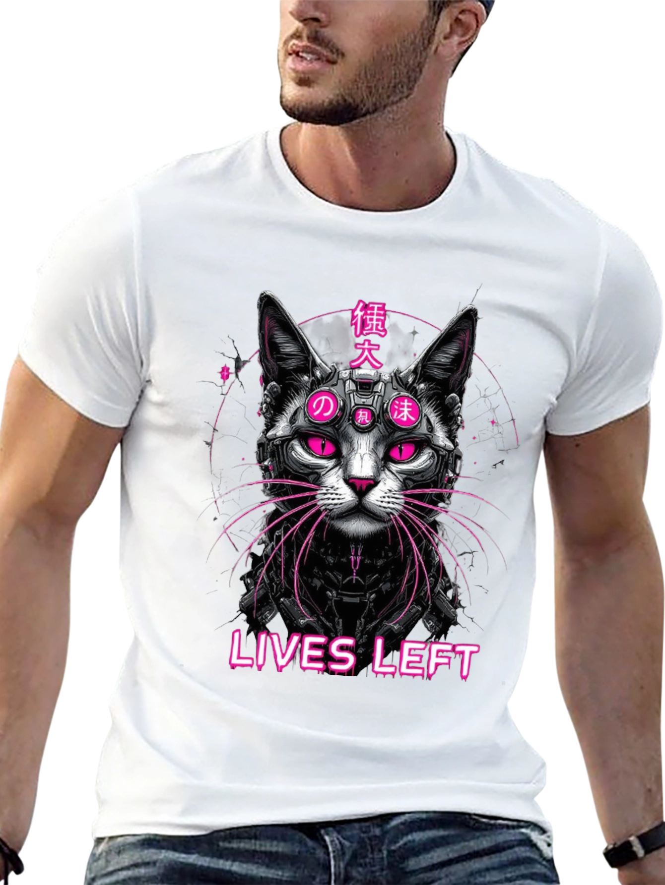 Cyberpunk Cat T-Shirt - Nine Lives Left