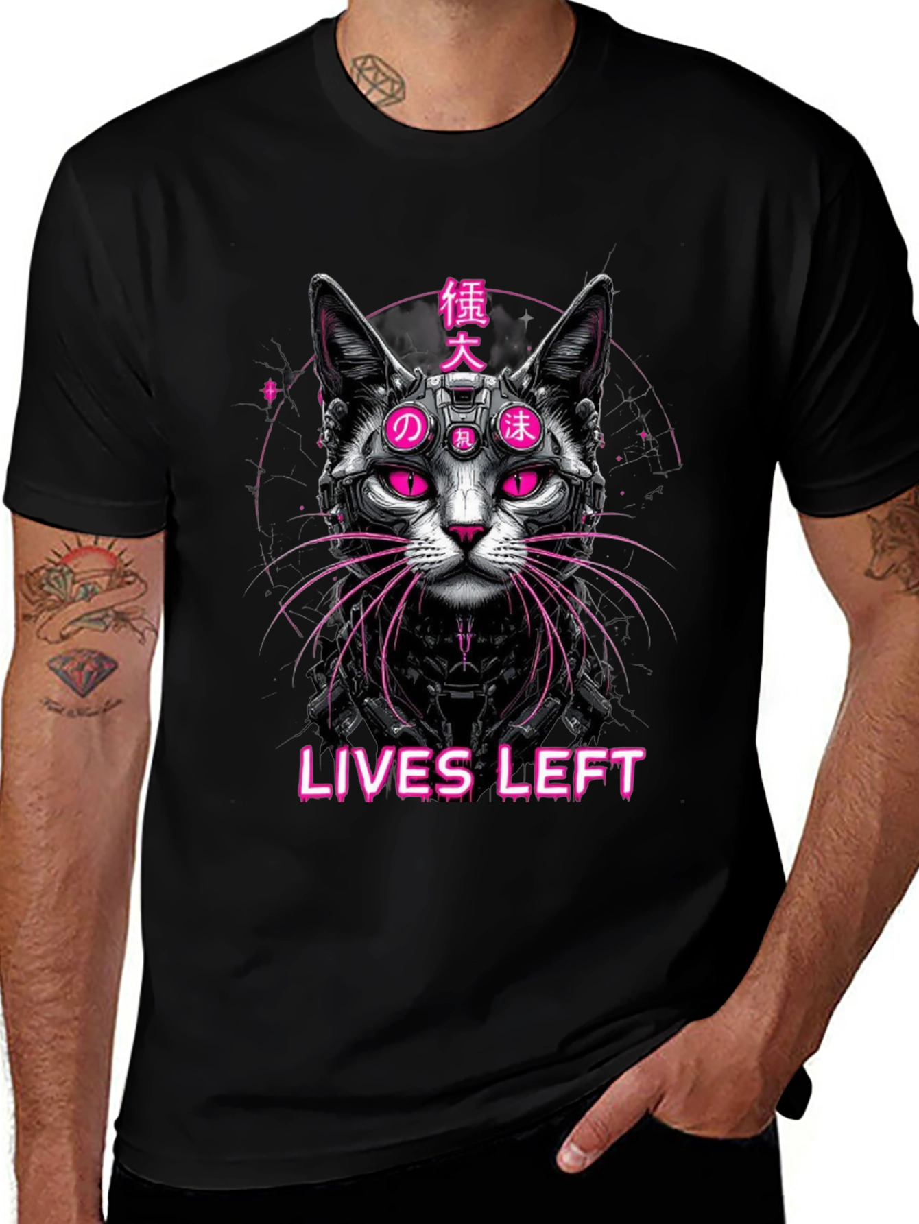 Cyberpunk Cat T-Shirt - Nine Lives Left