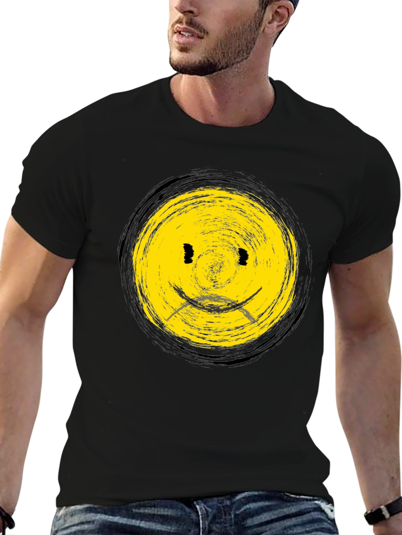 Smiley Face Black T-Shirt - Casual Graphic Tee