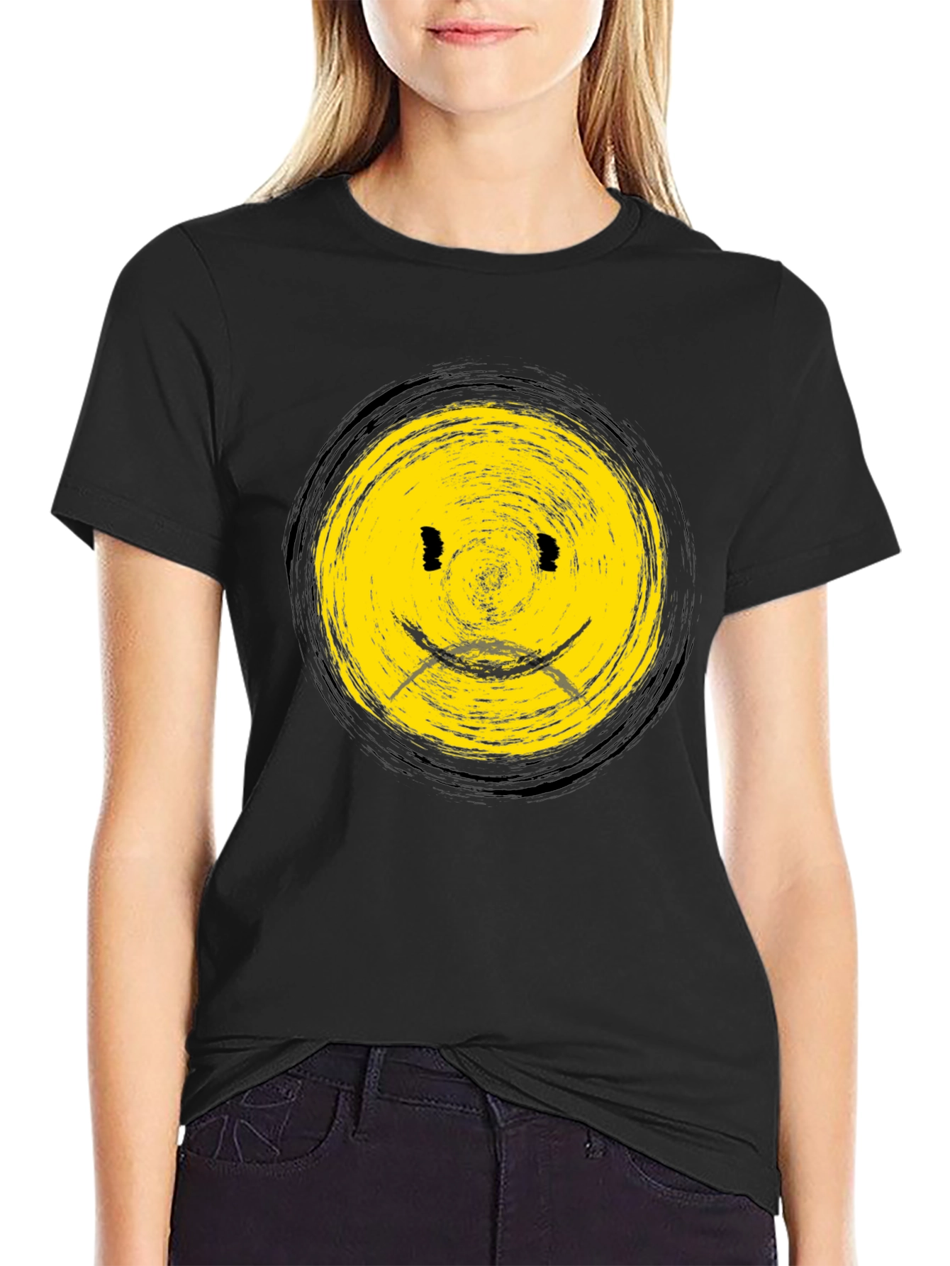 Smiley Face Black T-Shirt - Casual Graphic Tee