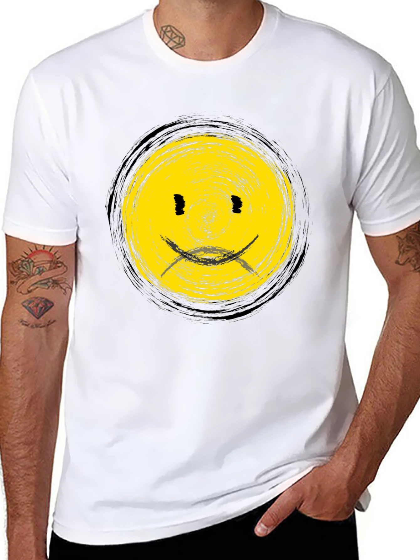 Smiley Face Black T-Shirt - Casual Graphic Tee