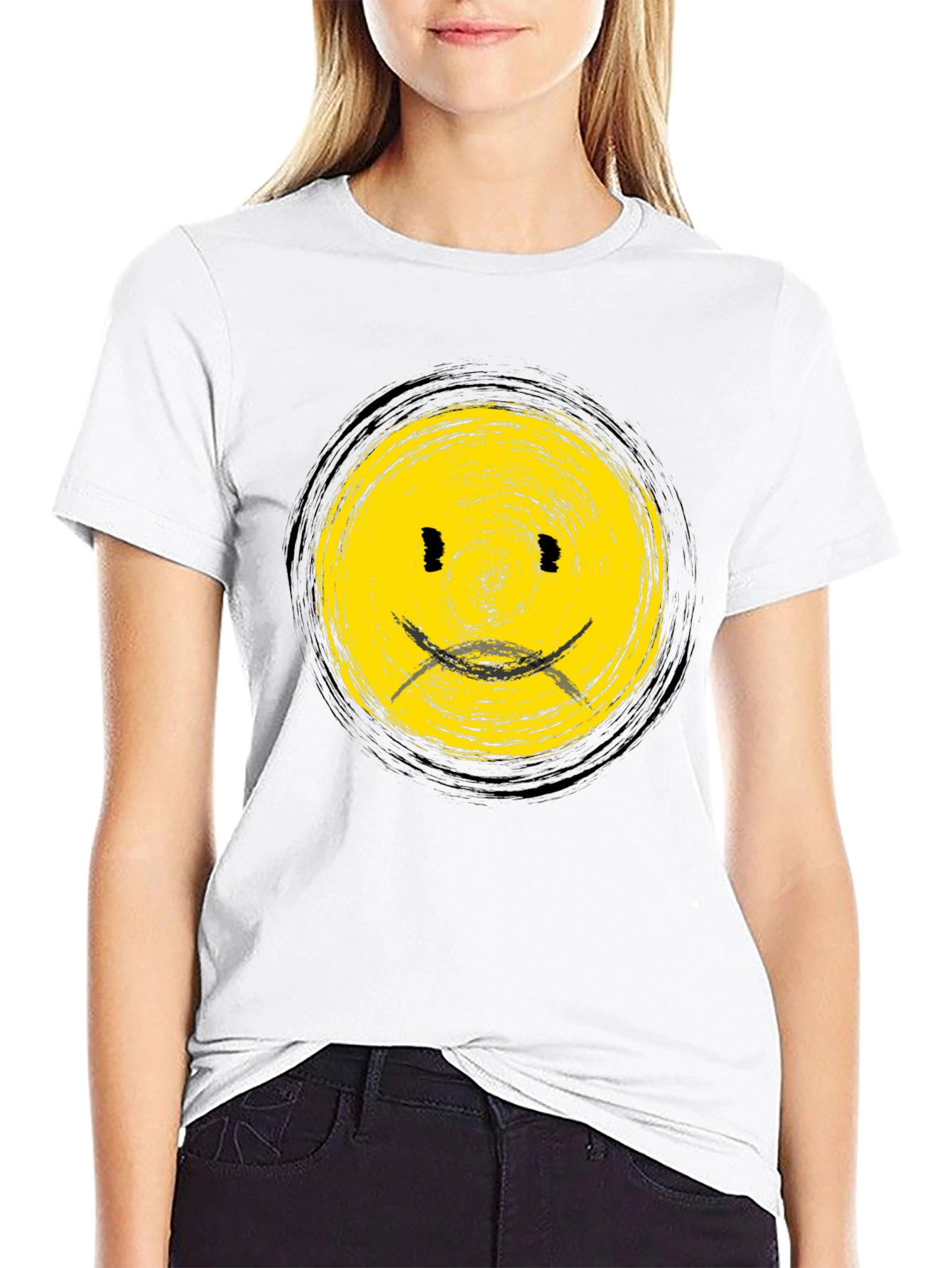 Smiley Face Black T-Shirt - Casual Graphic Tee